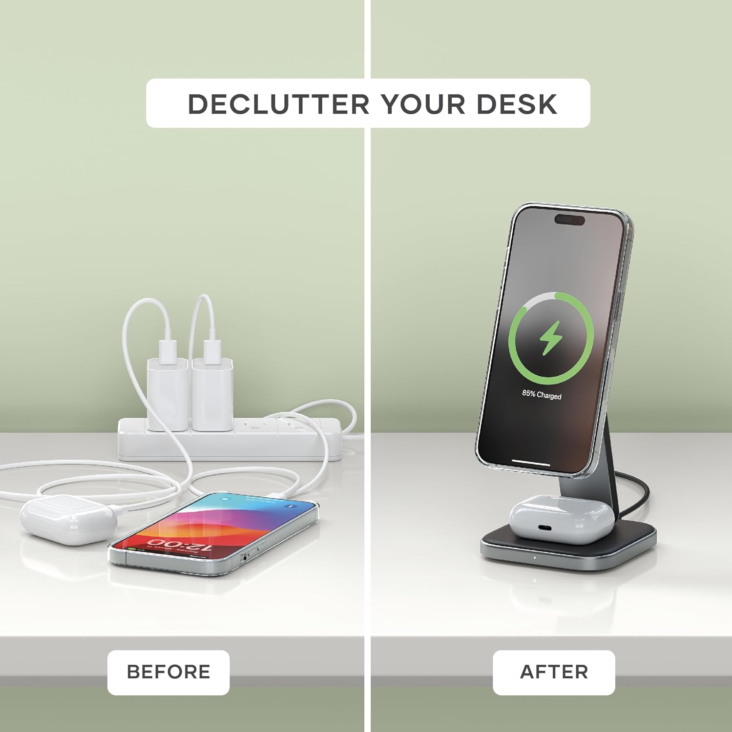 Detalle de SATECHI OntheGo™ Chargeur Induction 2 en 1 pliable (station sans fil magnétique) jusqu’à 15 W compatible Qi2
