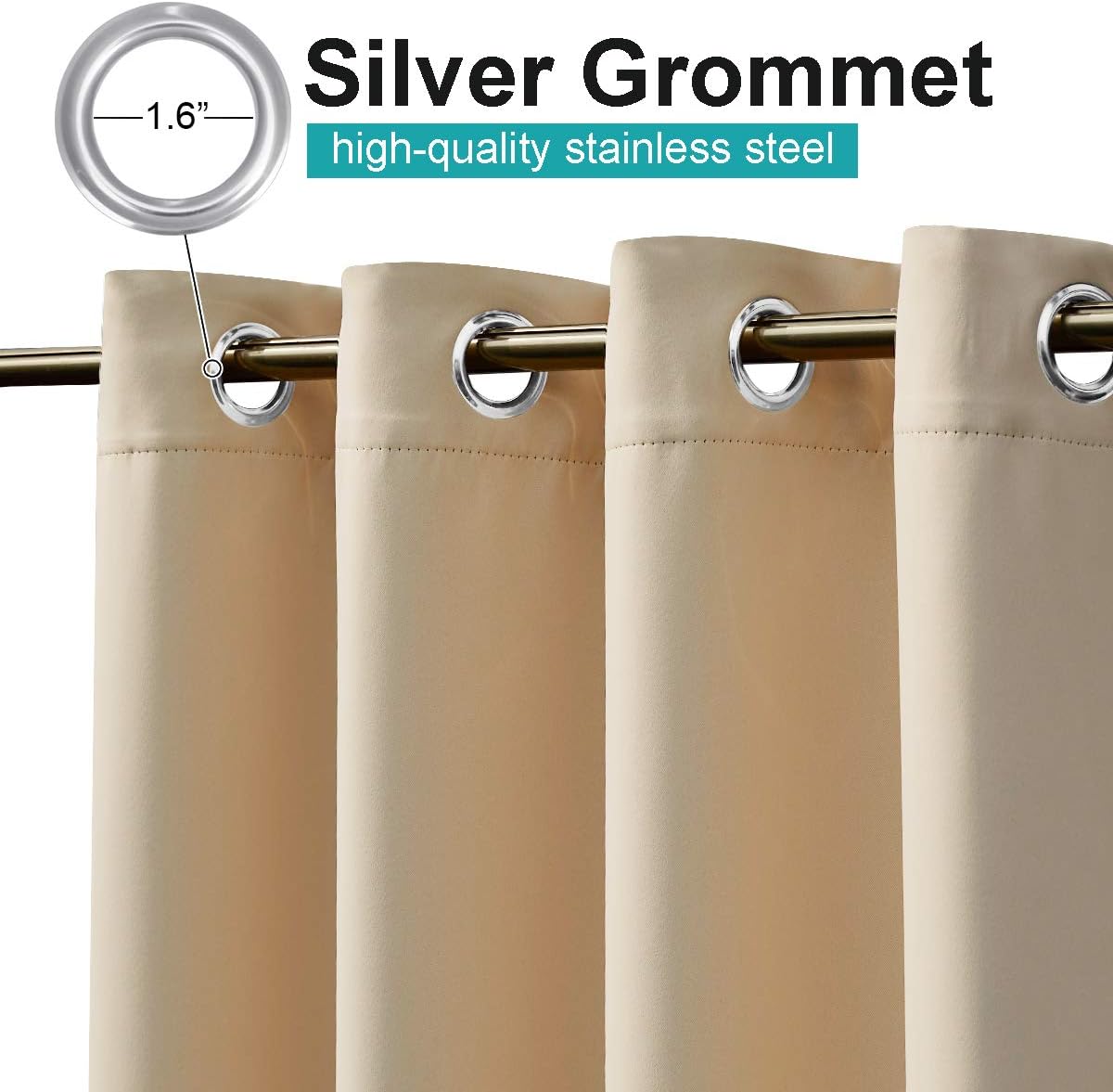 Detalle 2 de NICETOWN NTUSOCGM1SD Outdoor Curtain, Waterproof Triple-Weave Polyester, Biscotti Beige