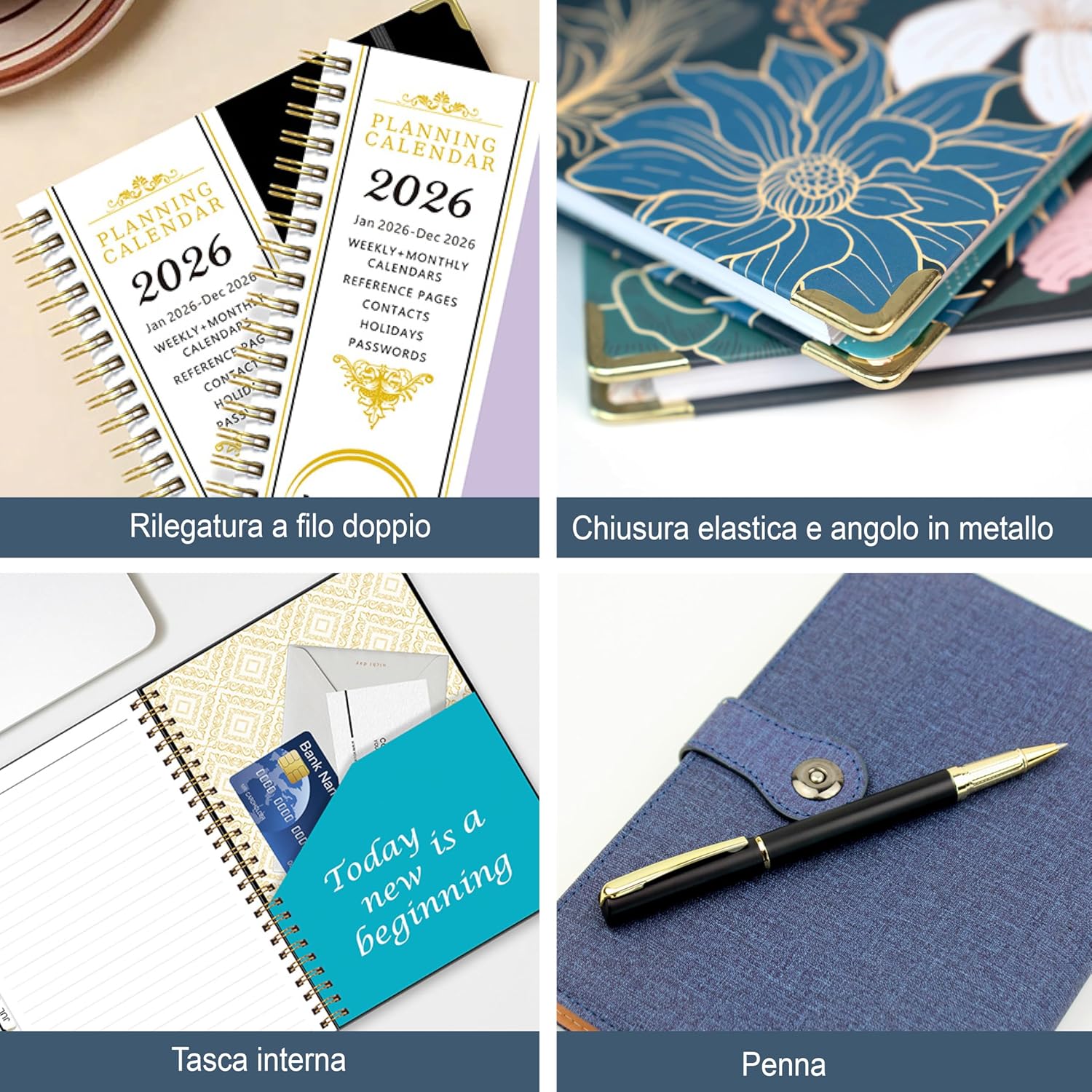 Detalle de NEYSA Agenda Settimanale 2026 Spirale A5 Blu: organizza studio e daily life