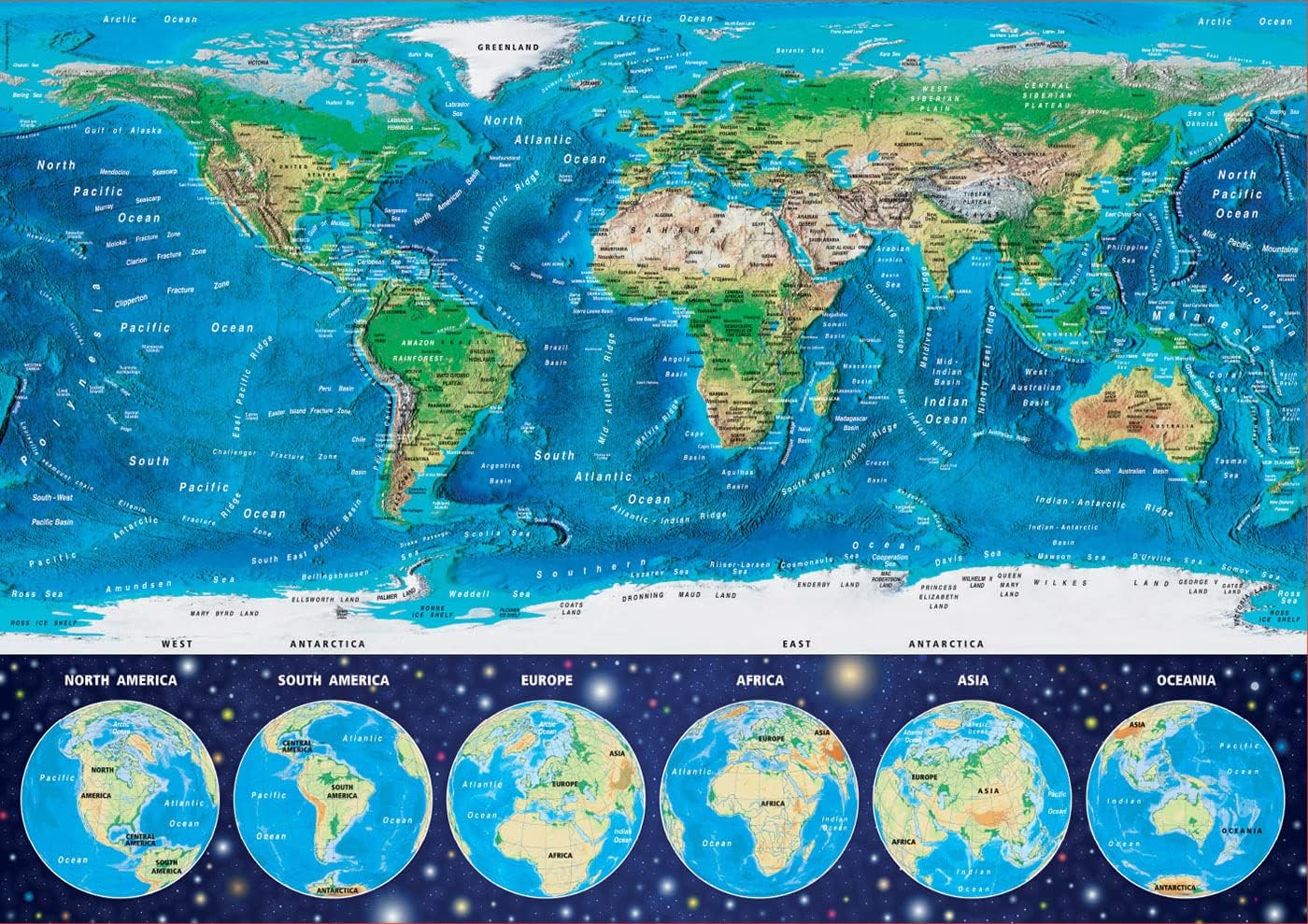 Thumbnail 1 de Puzzle Educa 1000 pièces pour adultes – Mappemonde Néon (16760), 68 x 48 cm