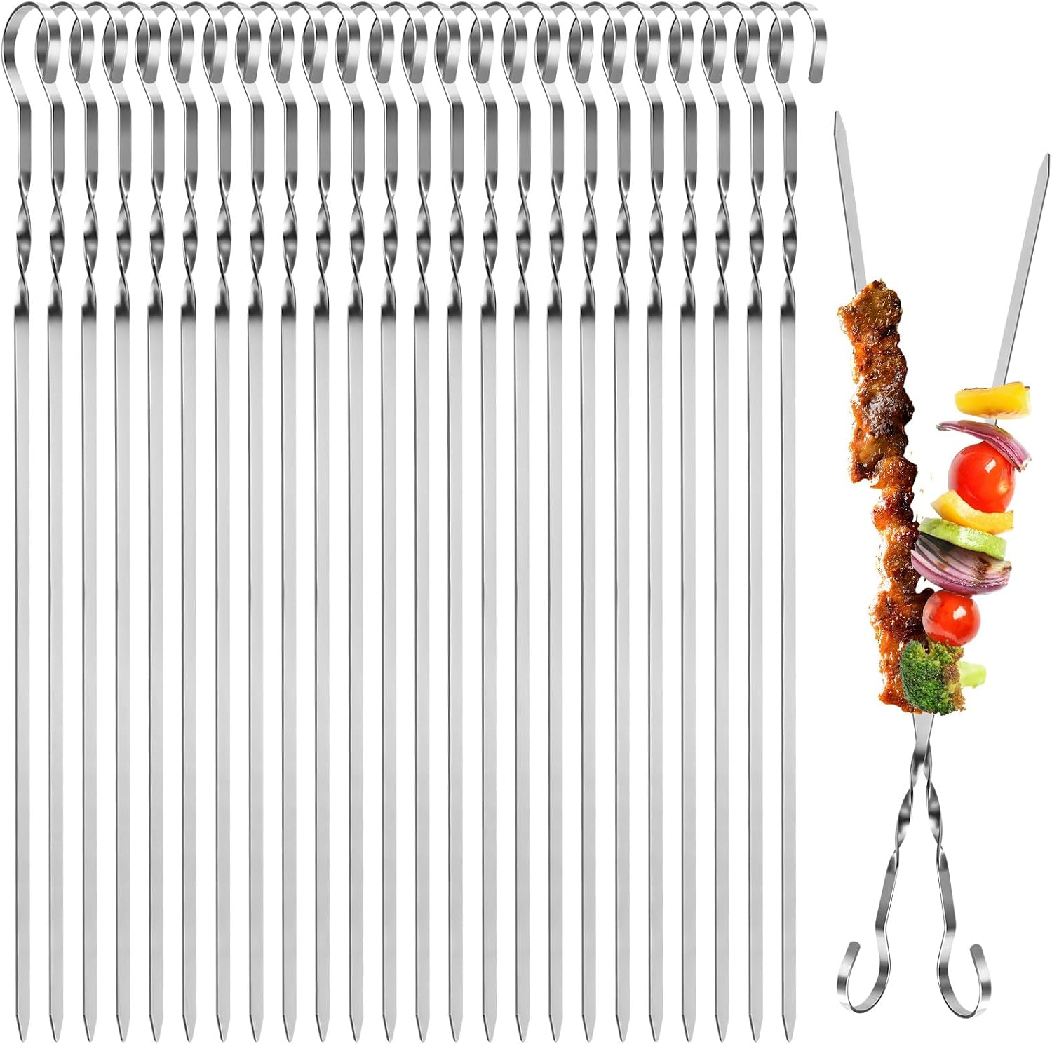 Detalle de OFFCUP Kebab Skewers (24-pack) – 30cm Food-Grade Stainless Steel BBQ & Shish Kebabs