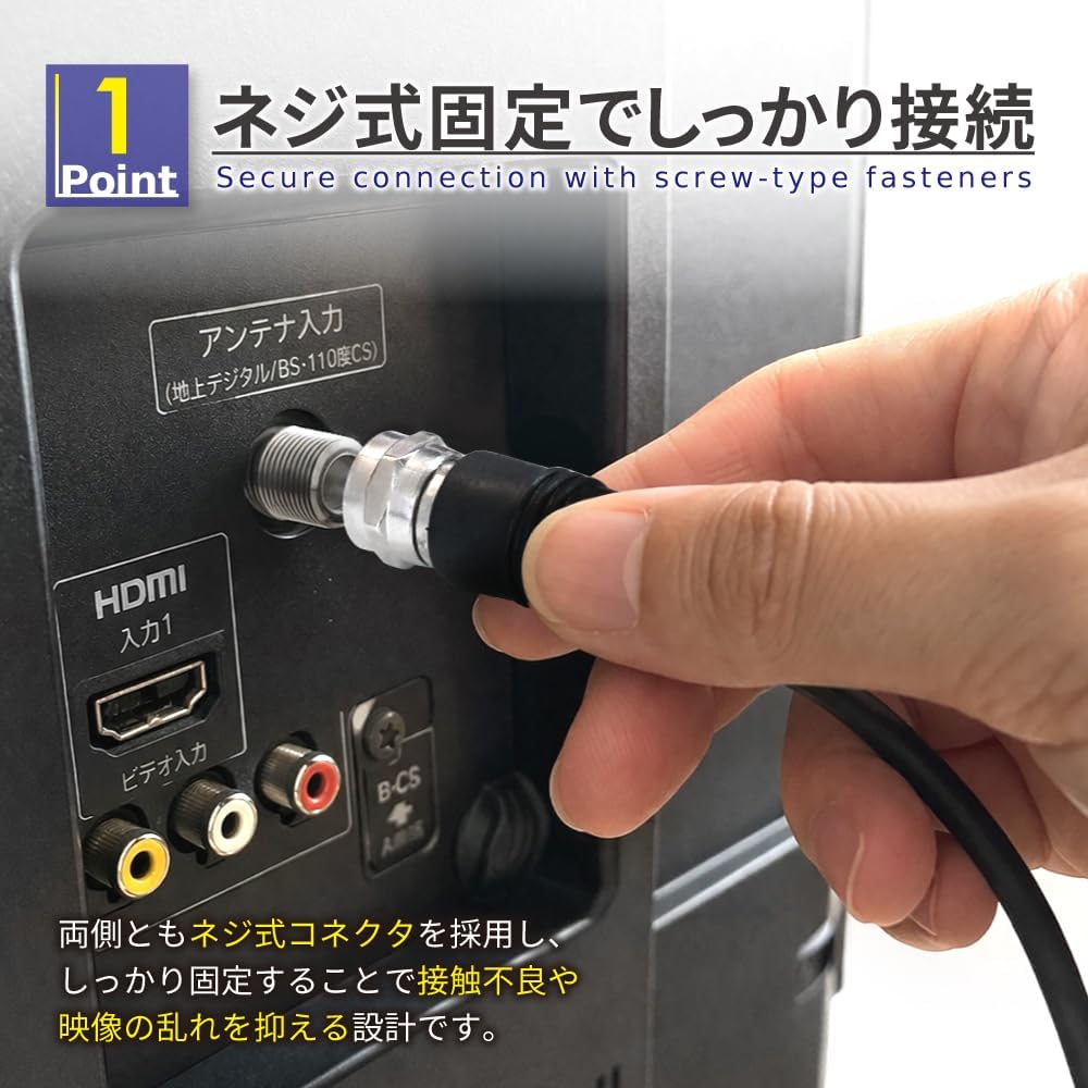 Thumbnail 1 de shizukawill ACCETVC02010BK アンテナケーブル 1.0m 75Ω・ネジ式F型 4K・8K対応