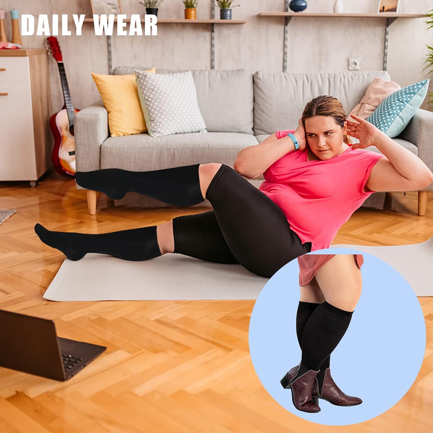 Thumbnail 4 de MEQUER Plus Size Compression Socks, 20–30 mmHg, Wide-Calf Knee-High, 3 Pairs
