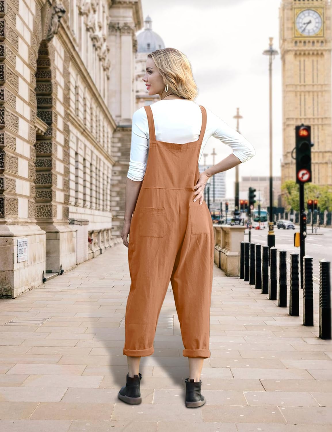 Detalle de YESNO Damen Latzhose Sommer Oversize Trägerhose – Lässiger Baggy-Overall für Freizeit & Alltag