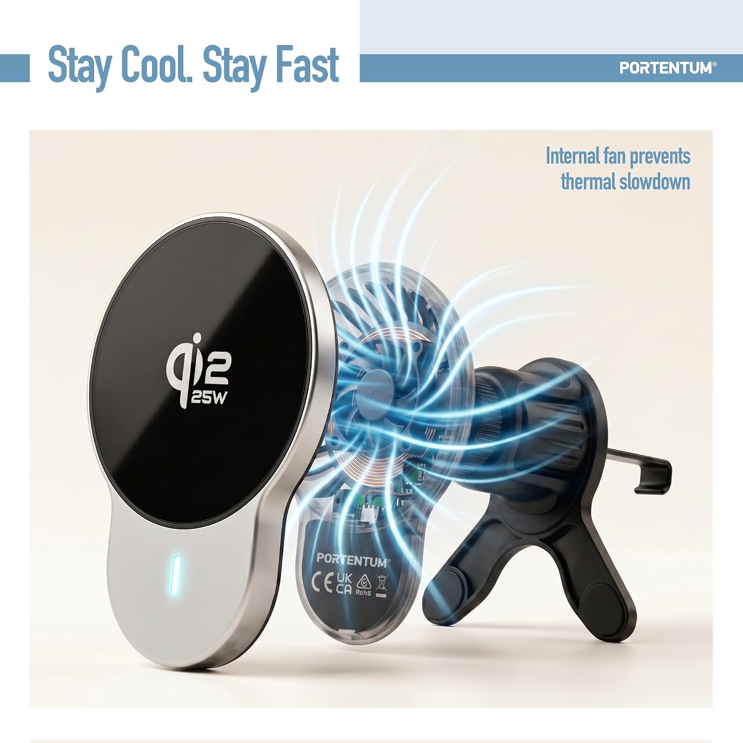 Thumbnail 2 de PORTENTUM Qi2.2 25W magnetic car phone holder with active cooling