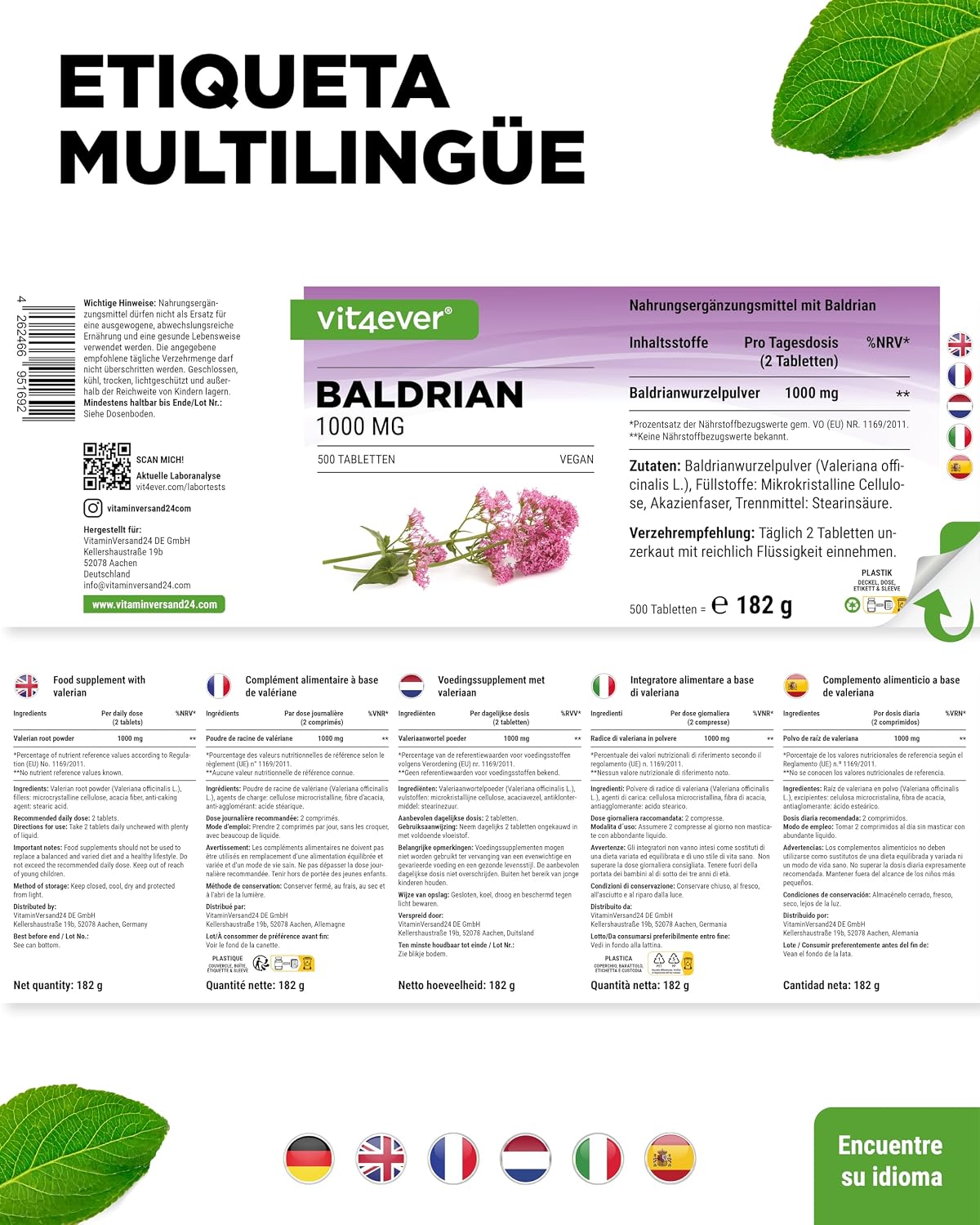 Thumbnail 5 de Valeriana 500 comprimidos 1000 mg ración