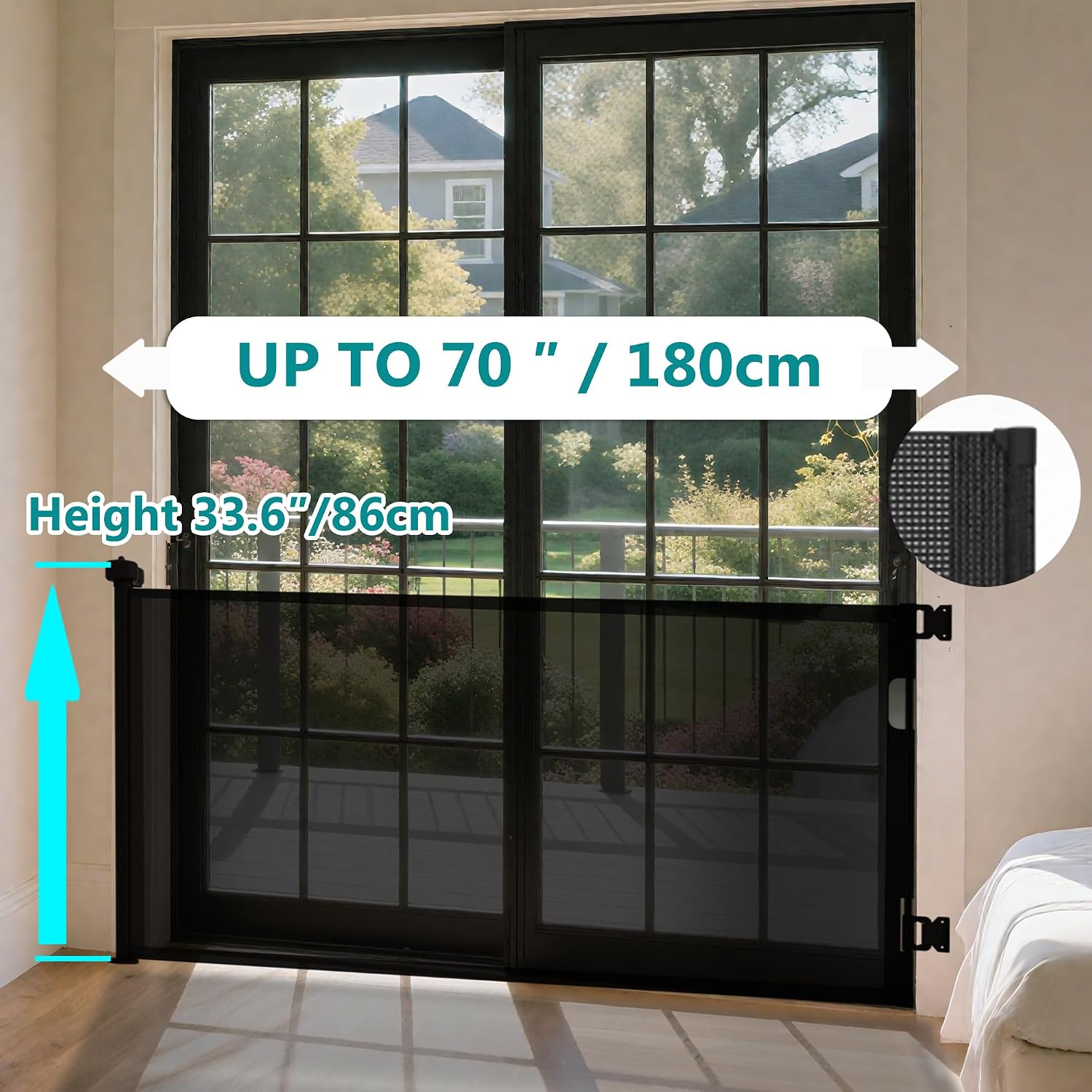 Detalle de NurturaNook NN-B-55 Retractable Mesh Baby Gate, 34" Tall, Up to 70" Wide