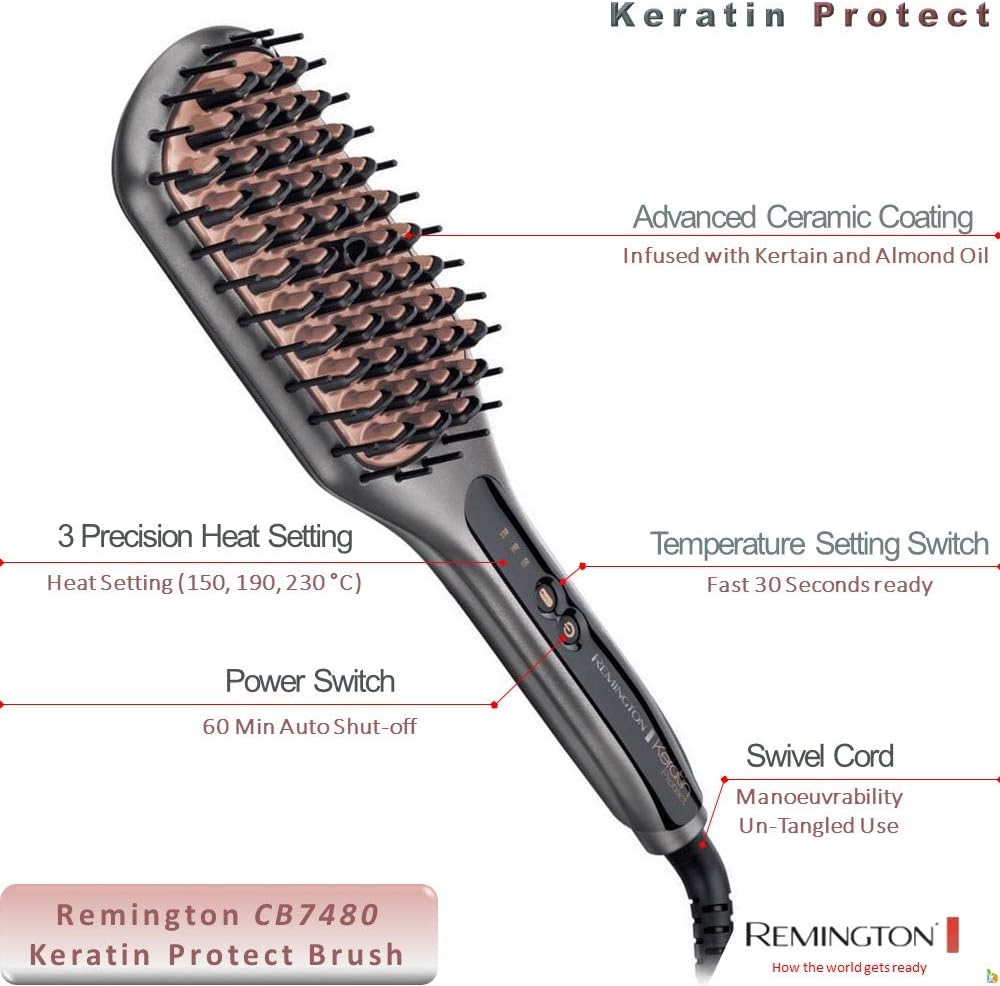 Detalle de Remington Brosse Lissante Ionique 2 en 1 Keratin Protect CB7480 — lissage et démêlage doux et performant