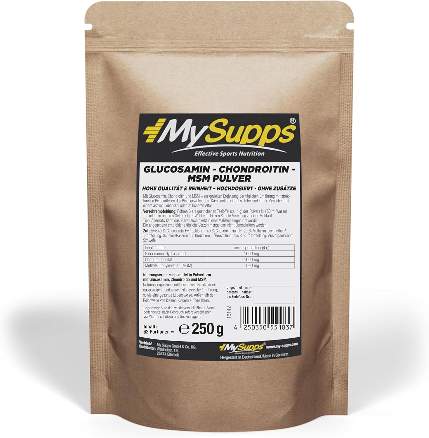 Thumbnail 6 de My Supps Glucosamin Chondroitin MSM Komplex l 500 g – hochdosiert, neutral löslich, Made in Germany