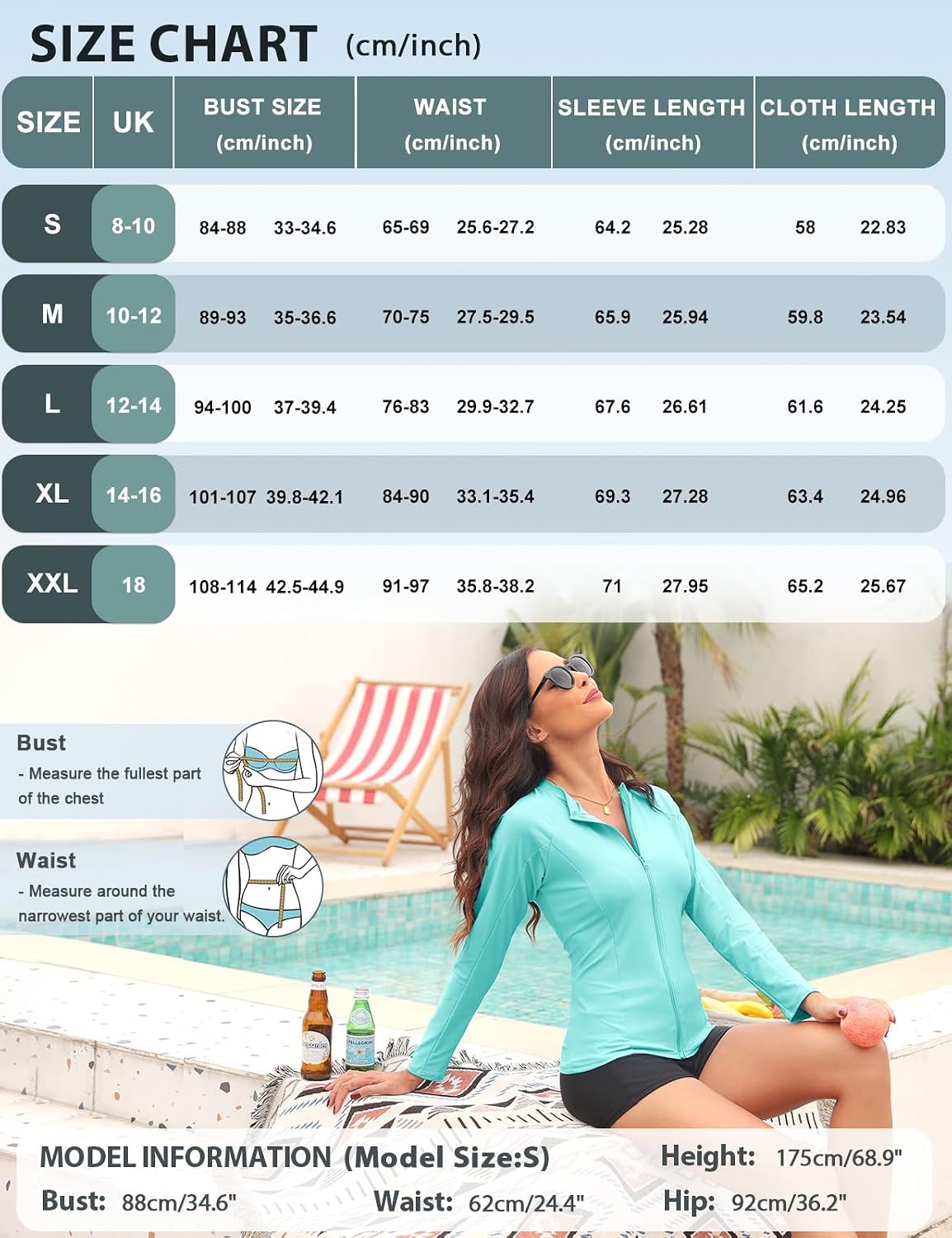 Detalle 2 de Haut de maillot de bain manches longues femme Tuopuda rashguard anti-UV UPF 50+