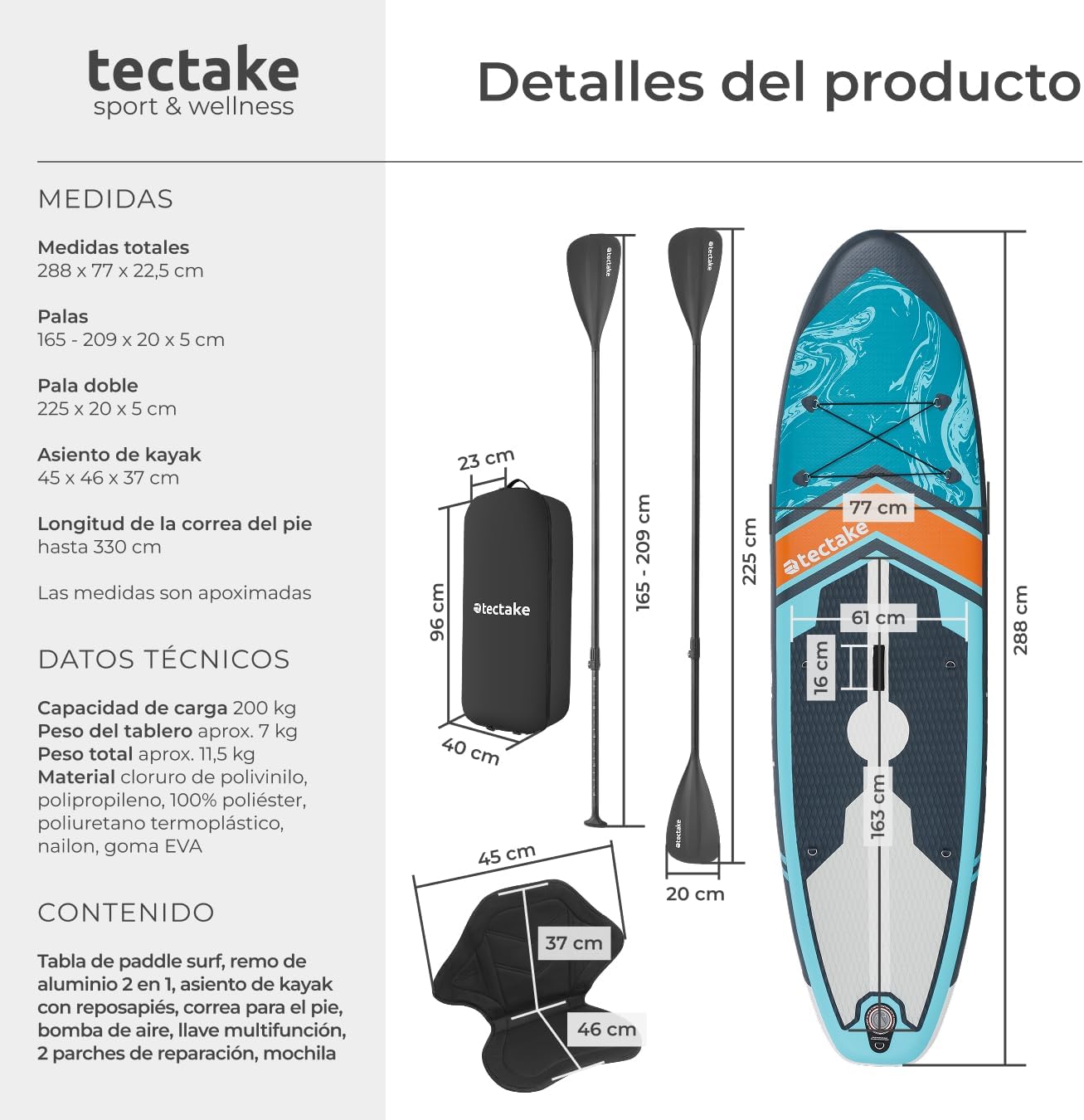 Thumbnail 5 de tectake® Tabla de Paddle Surf Hinchable 200 kg