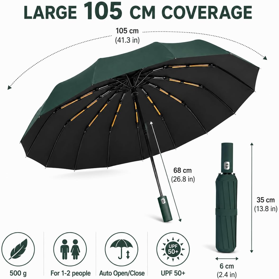 Detalle 2 de Exquisgoods 24K Strongest Windproof Travel Compact Umbrella – automatic, compact and UPF 50+ protection