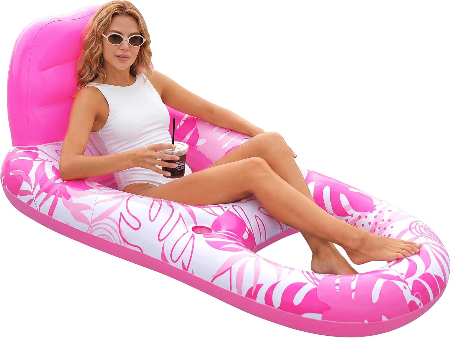 Detalle de SLOOSH Inflatable Pool Float Lounger for Adults with Cup Holders, Foot Rest & Mesh Seat