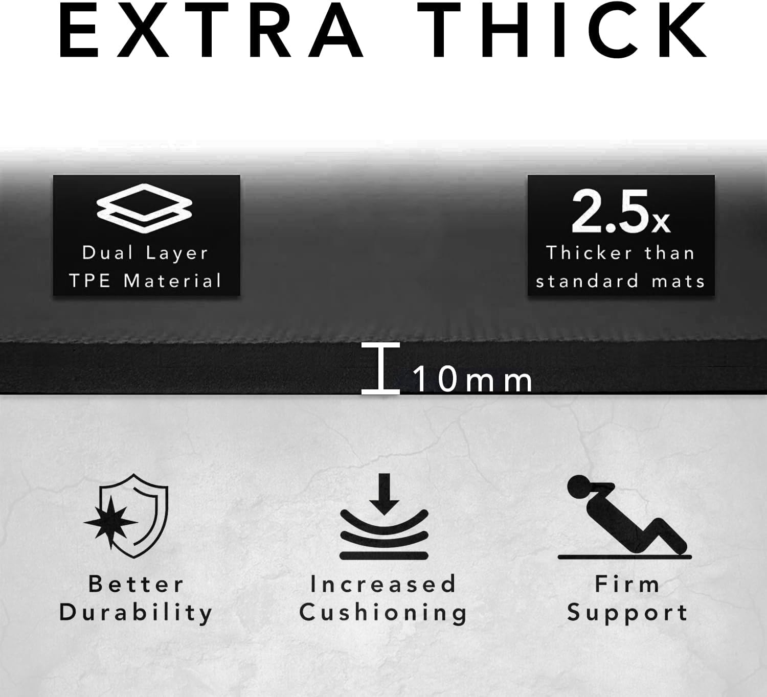 Detalle de Large Exercise Mat - Extra Wide & Extra Thick Yoga Mat (183cm x 80cm x 10mm) in TPE