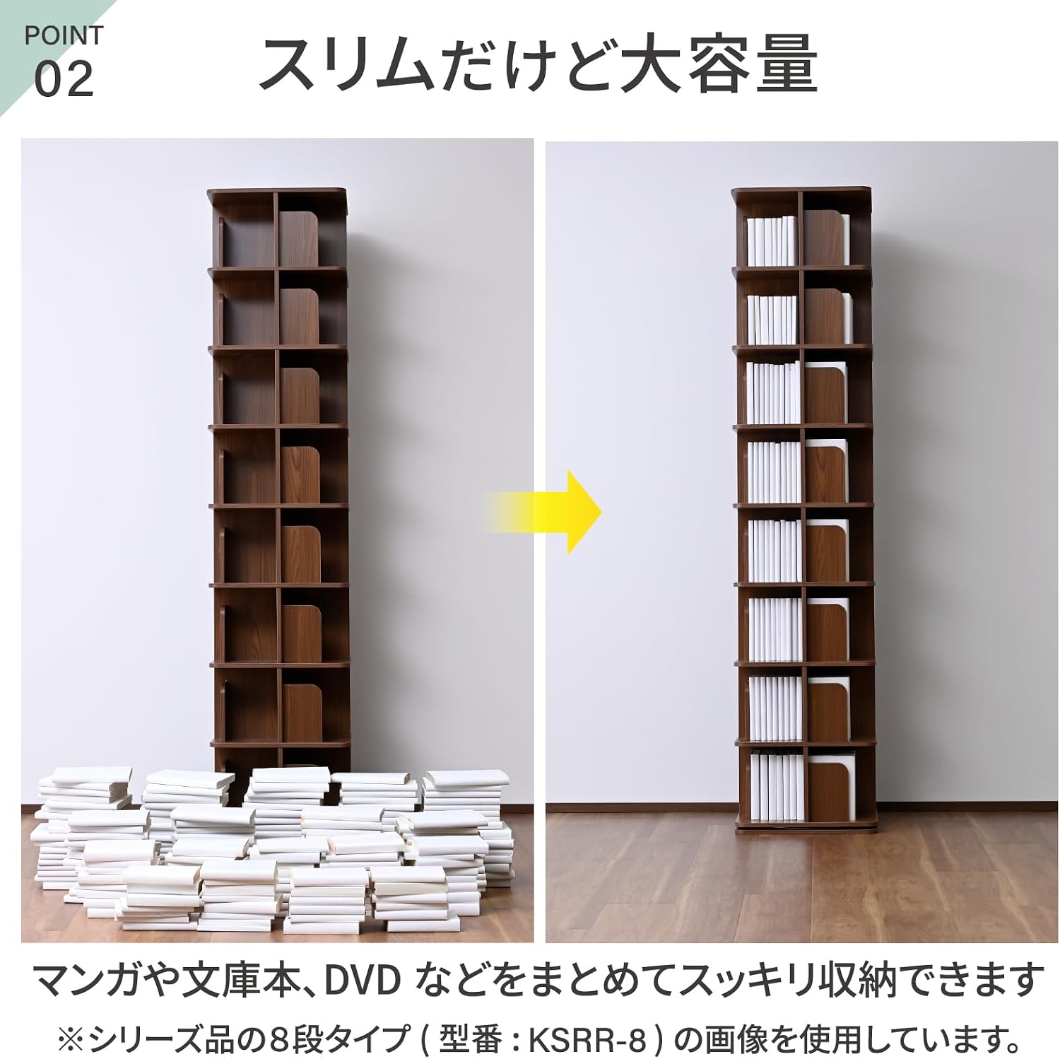 Detalle 1 de 山善 KSRR-6(WH) 回転式本棚 6段・360度回転、幅40×奥行40×高さ137cm