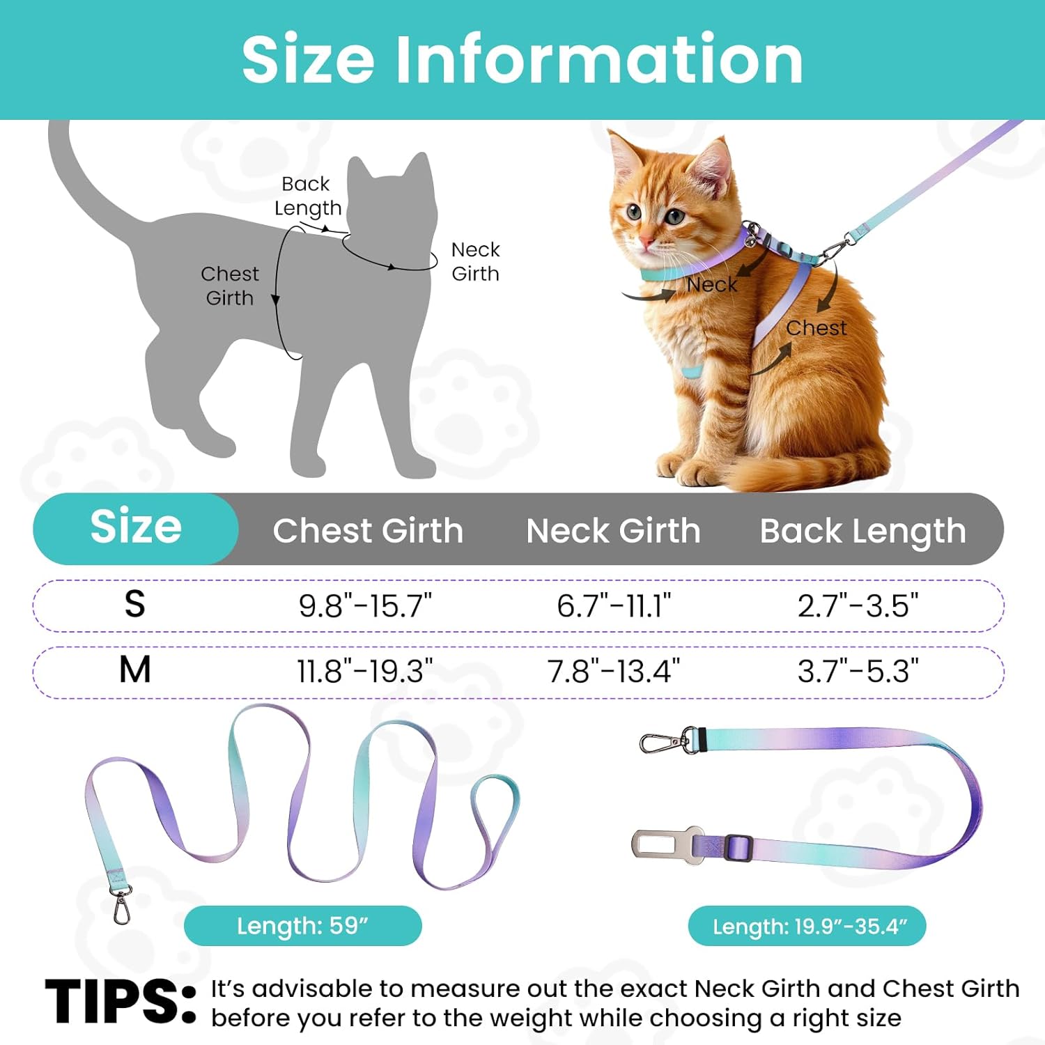 Thumbnail 2 de Yingphia Cat Harness and Leash Set (Escape Proof) – 4 in 1 detachable, adjustable walking and travel kit, size M, Sky Blue