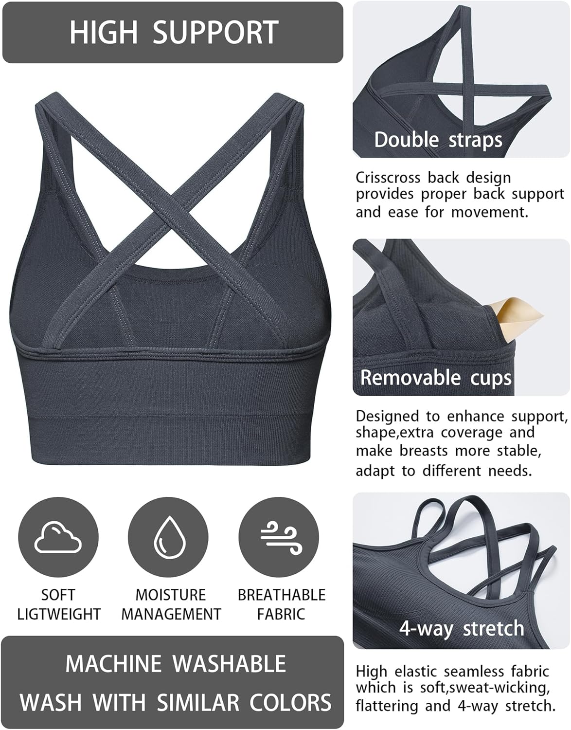 Thumbnail 3 de Nikuja High-Impact Criss-Cross Back Sports Bra for Women with Large Bust