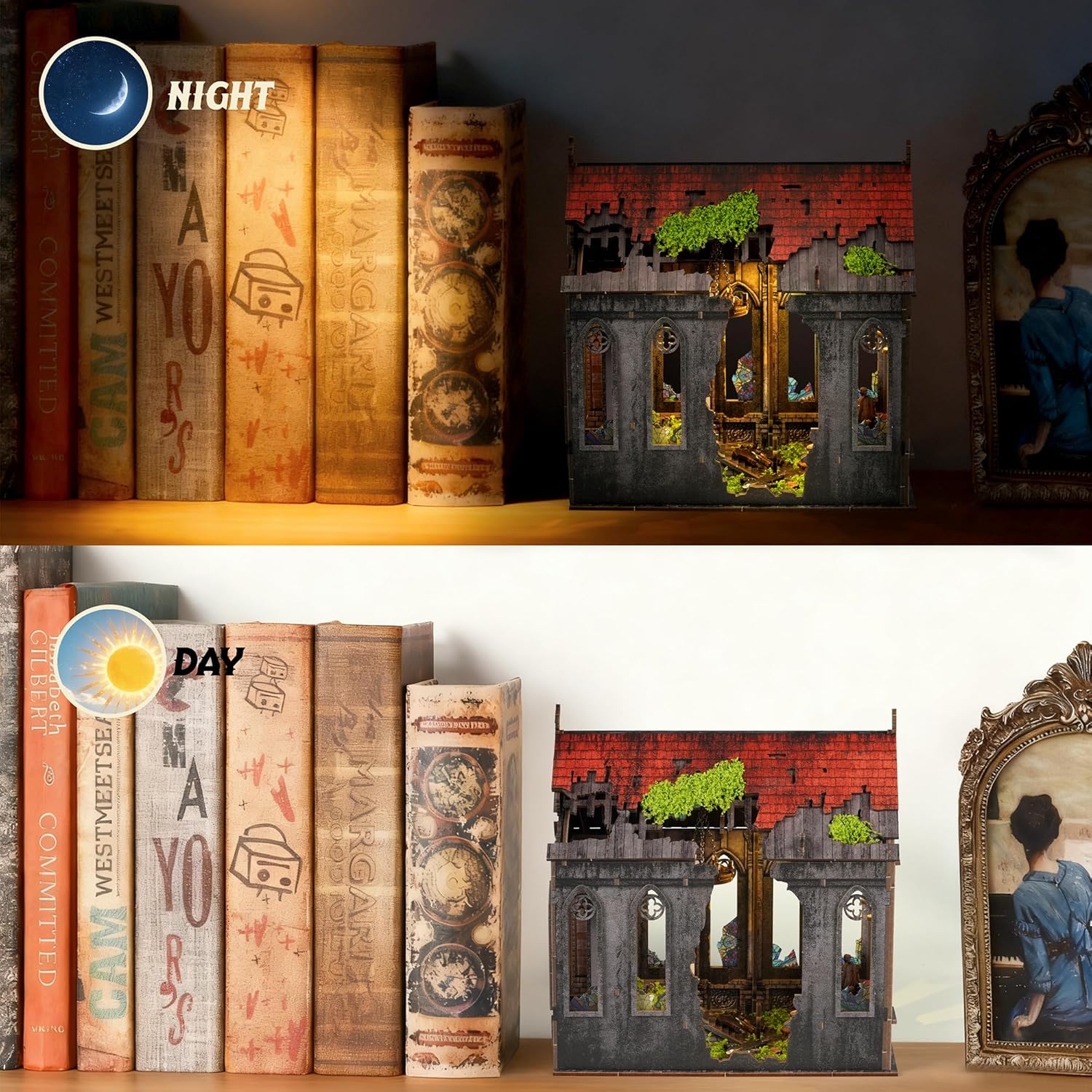Thumbnail 5 de NookMaster Book Nook Kit – Puzzle 3D en bois avec lumières LED interactives (Temple)