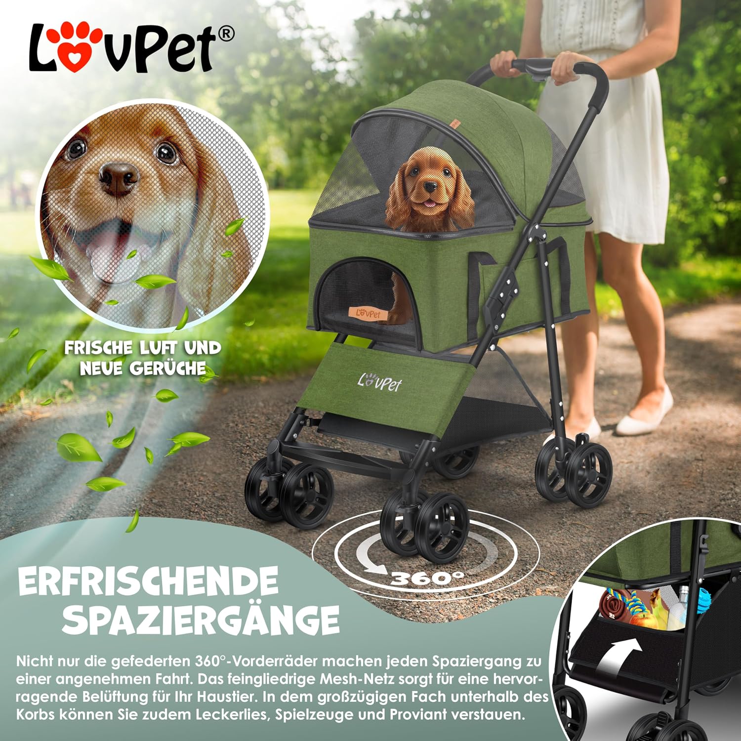 Detalle de LOVPET 2in1 Hundebuggy: faltbar, transportabel und robust für Hunde bis 20 kg