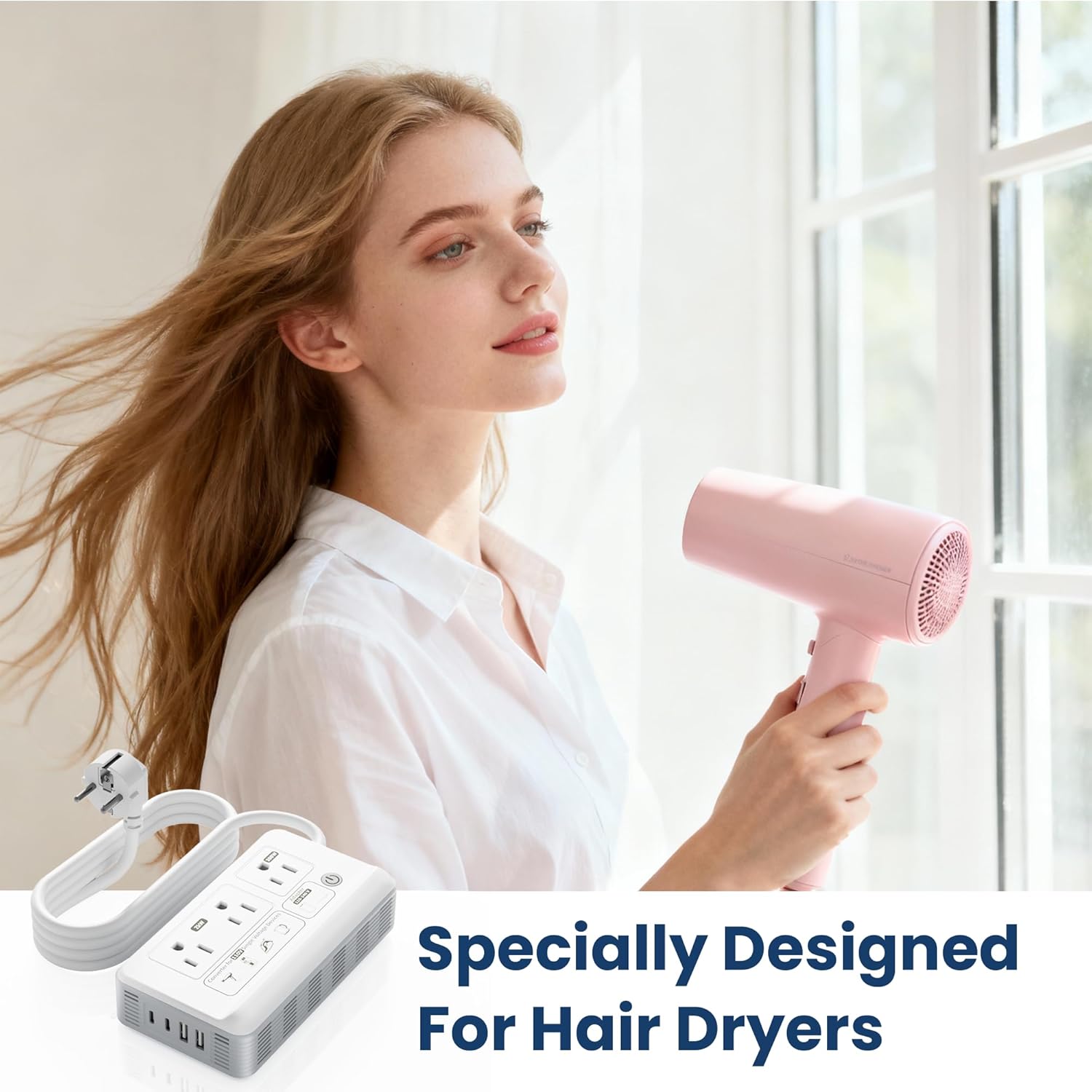 Detalle 2 de Mapambo 2000W Voltage Converter US to Europe: 7-in-1 Travel Power Hub for Hair Dryers, Kettles & More