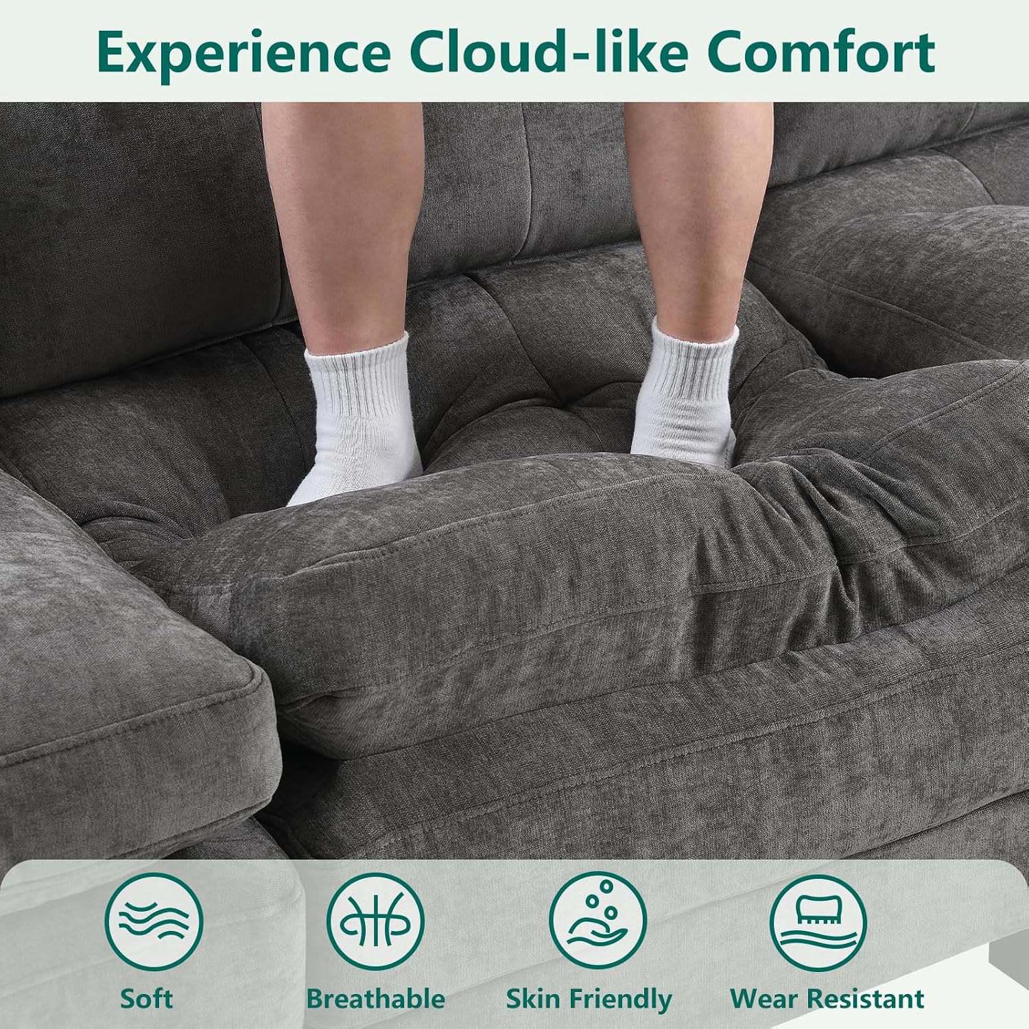 Detalle 1 de OhaiAura Couch Modular Sectional Sofa, U-Shaped Tufted, Dark Gray Chenille