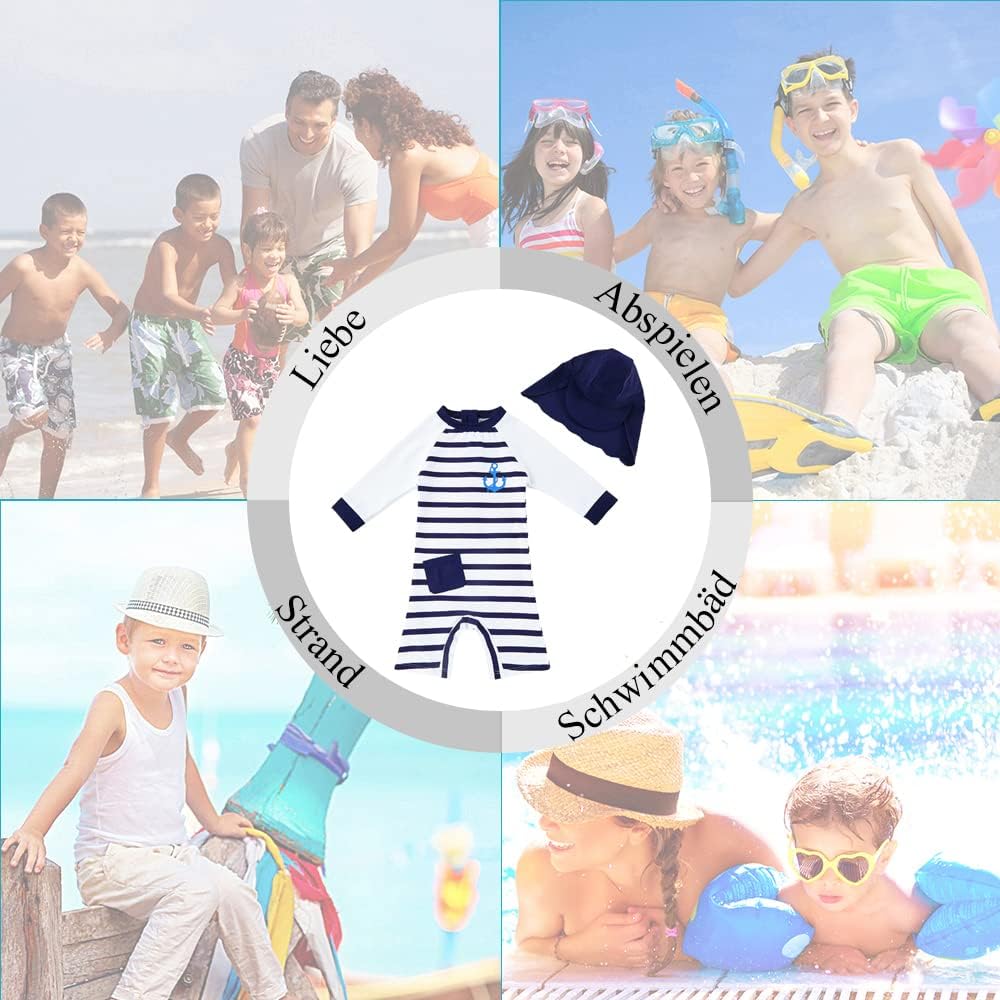 Thumbnail 1 de upandfast Baby Jungen Badeanzug mit Sonnenhut UPF 50+ und Reißverschluss (langarm, einteilig)