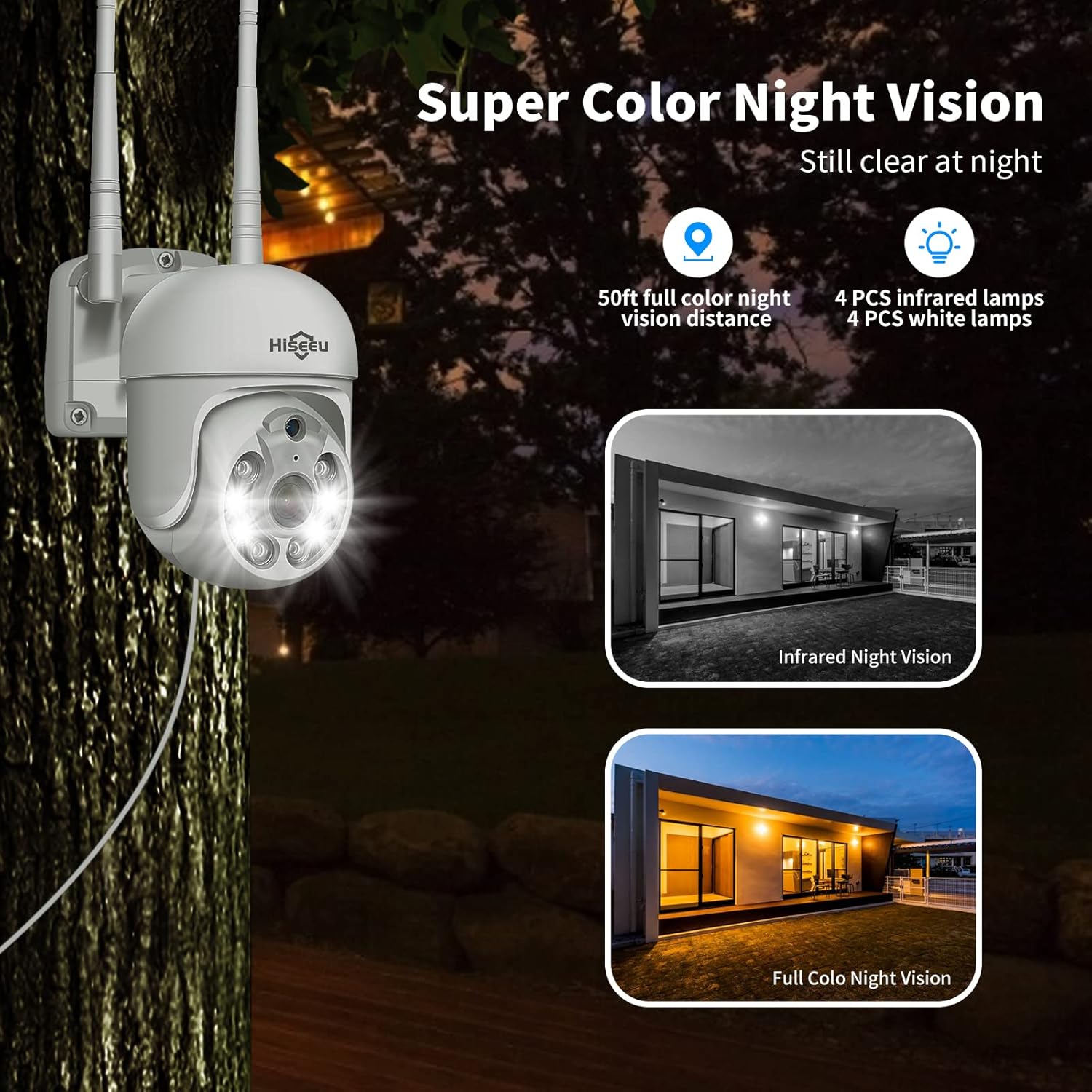 Detalle de Hiseeu 5MP 3K Telecamera Wi-Fi Esterno PTZ 360° con Visione Notturna a Colori e Audio Bidirezionale