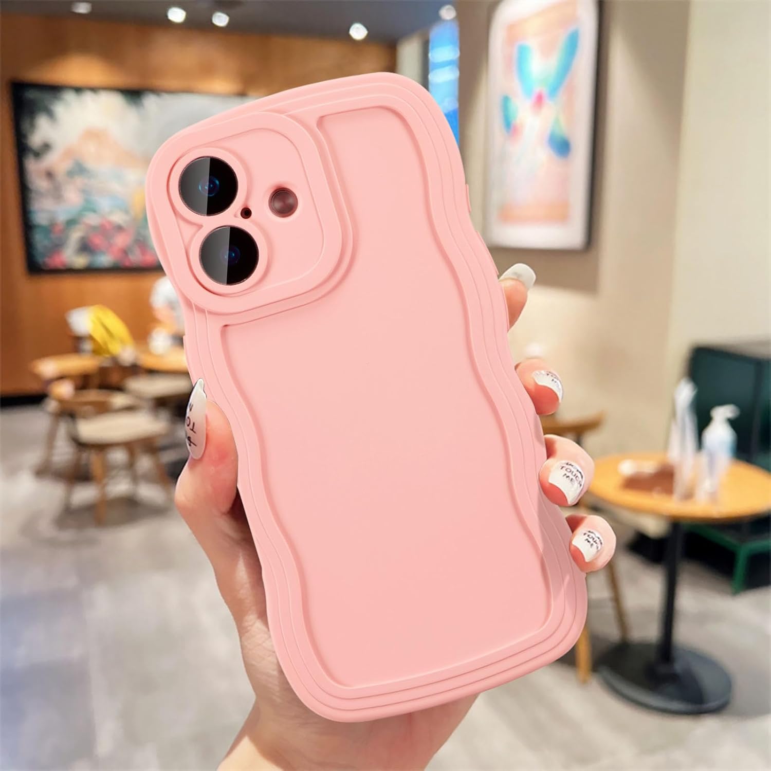 Detalle de UEEBAI Hülle für iPhone 16 – Rosa, Wellen-Design, Ultra Dünn & Stoßfest