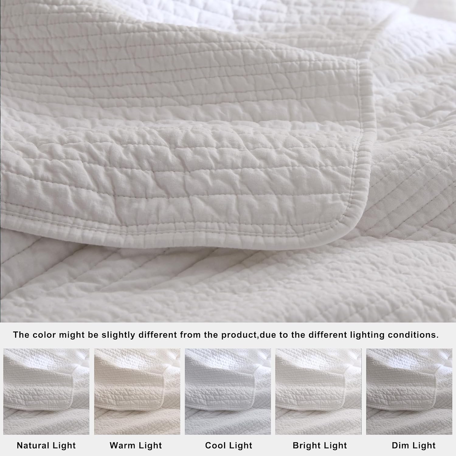 Detalle 2 de palassio Q-TZ-WHITE-CKING Cotton Quilt Set, California King, White Stripes