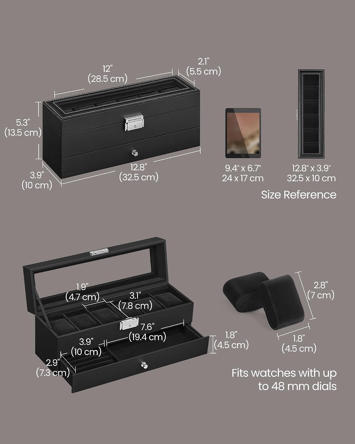 Detalle de SONGMICS JWB060B02 watch box for 6 watches