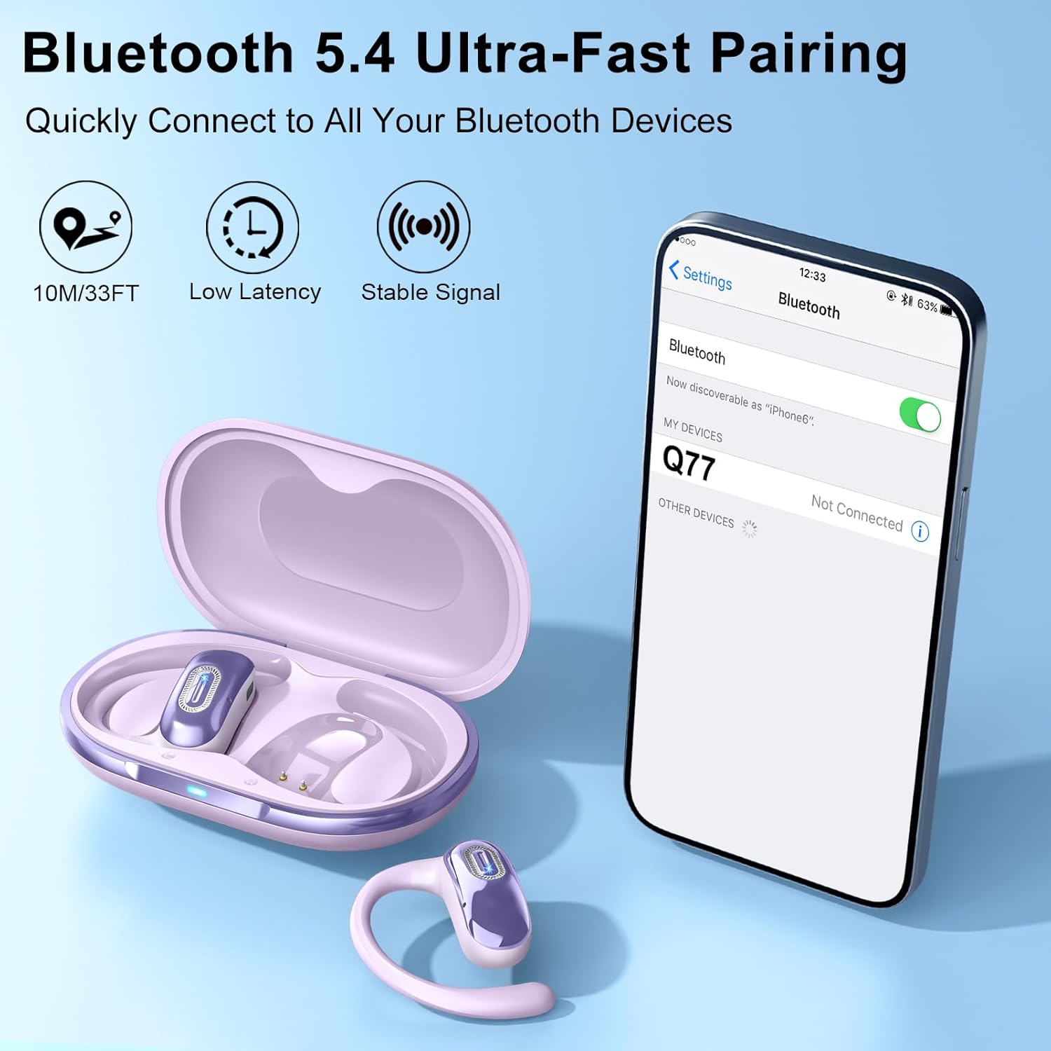Detalle de Cuffie Open Ear Bluetooth Sport 5.4 – 50 Ore, IPX7, Comfort e Controllo Tattile