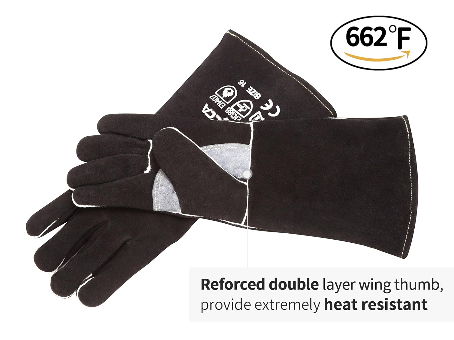 Thumbnail 6 de RAPICCA Welding Gloves Fire Heat Resistant: Black, 14in