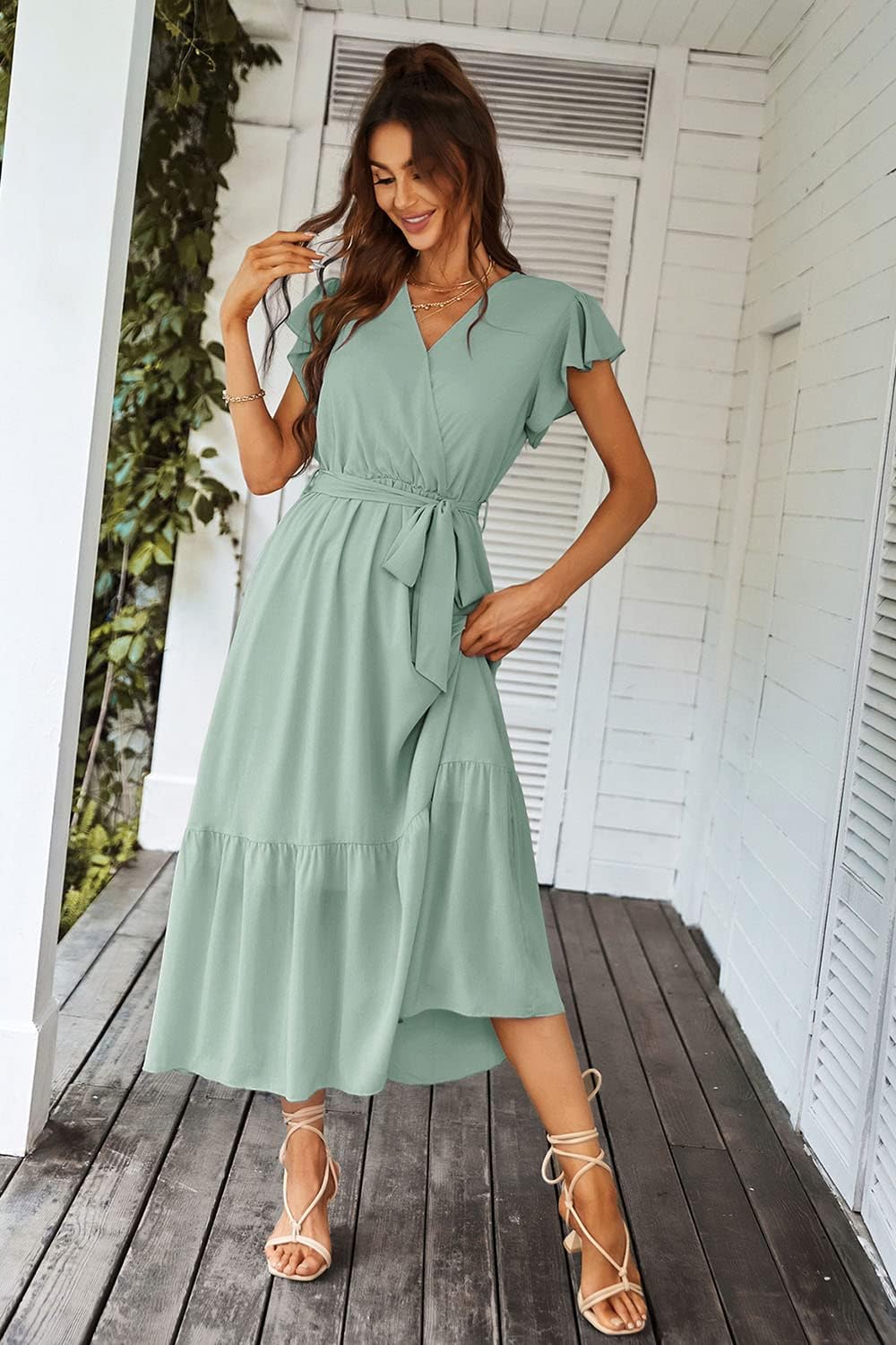 Thumbnail 3 de PRETTYGARDEN SF_MAS100_P_S Floral Boho Maxi Dress, Chiffon, Wrap V-Neck