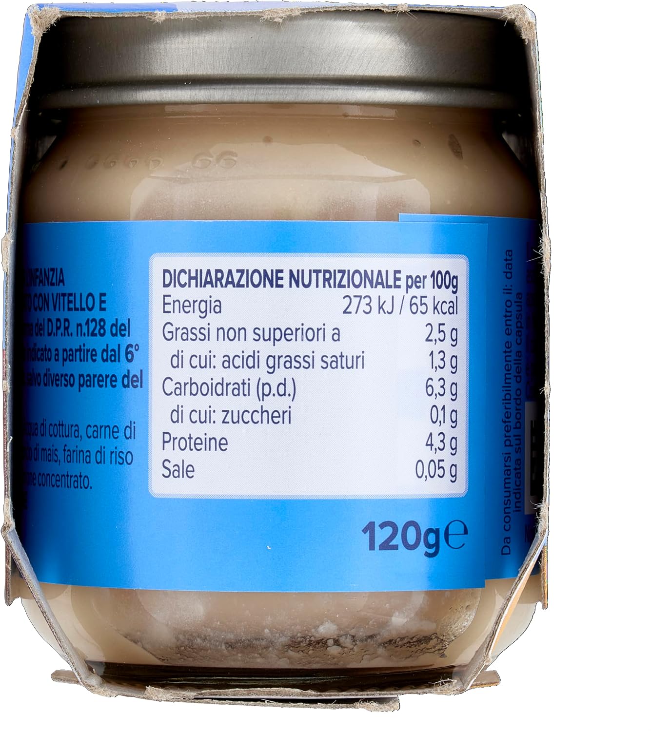 Detalle de Nipiol Omogeneizzato Vitello - 2x120 g, 12 confezioni: omogeneizzato di carne 100% vitello senza sale aggiunto