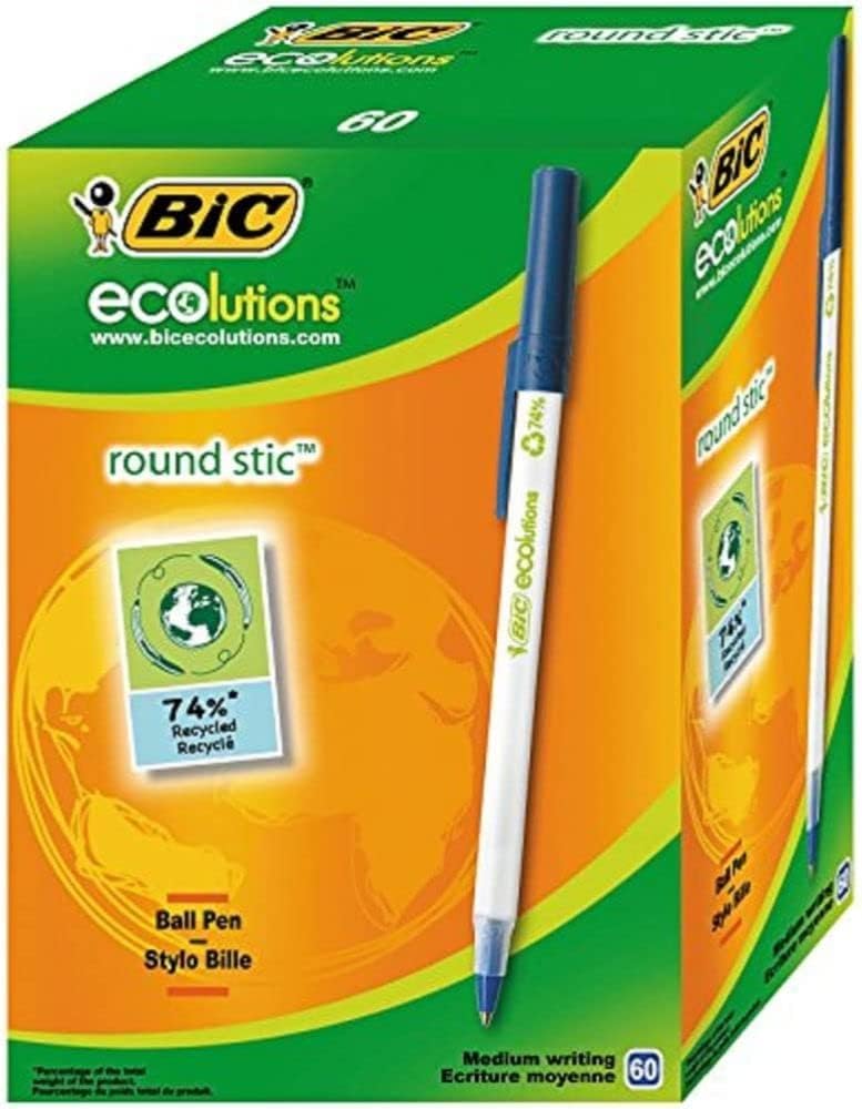 Thumbnail 5 de BIC Round Stic ECOlutions Stylos-Bille Pointe Moyenne 1,0 mm – Noir, boîte de 60