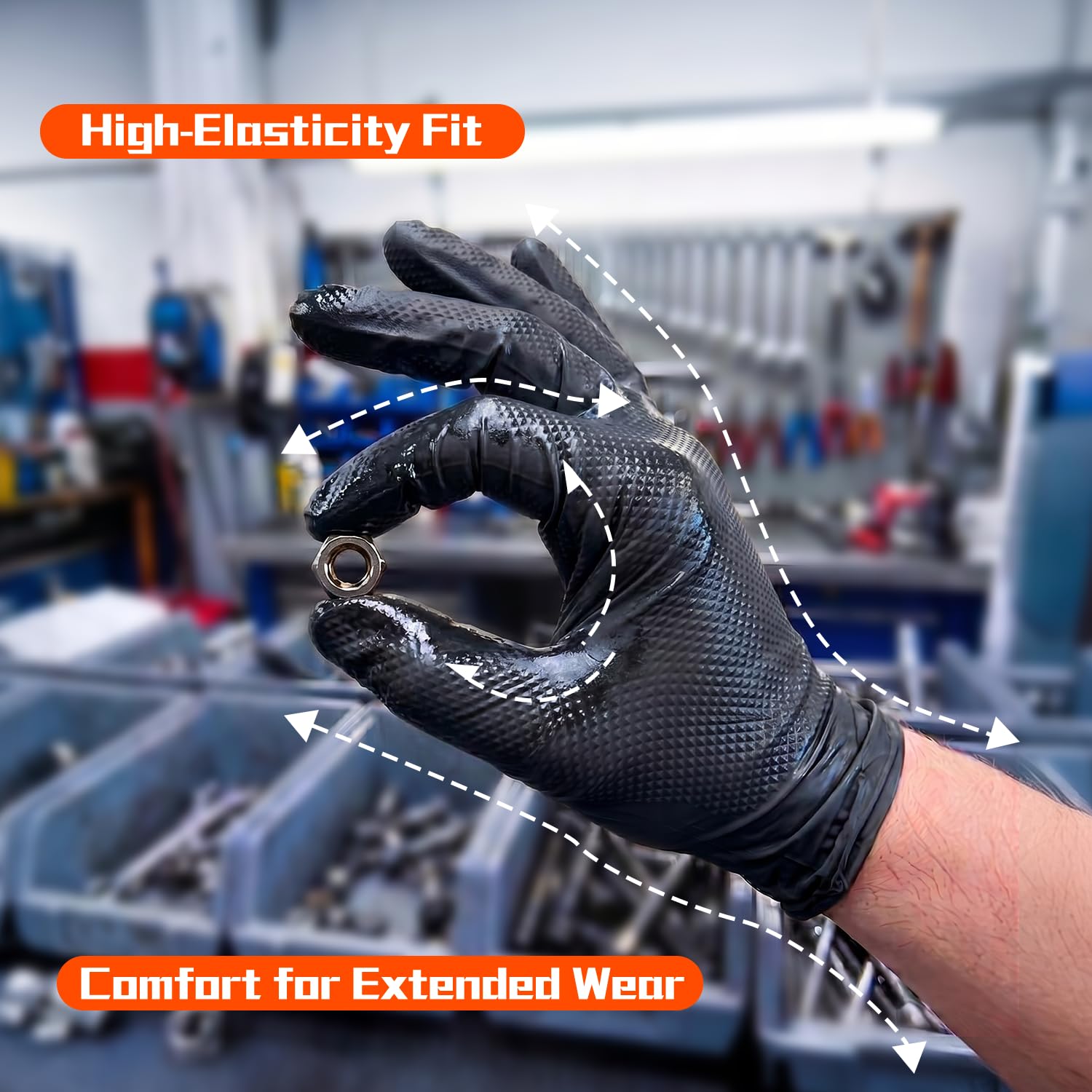 Thumbnail 6 de ANBOSON 10 Mil Nitrile Mechanic Gloves, Medium, Black, Diamond Grip, 1,000 Count