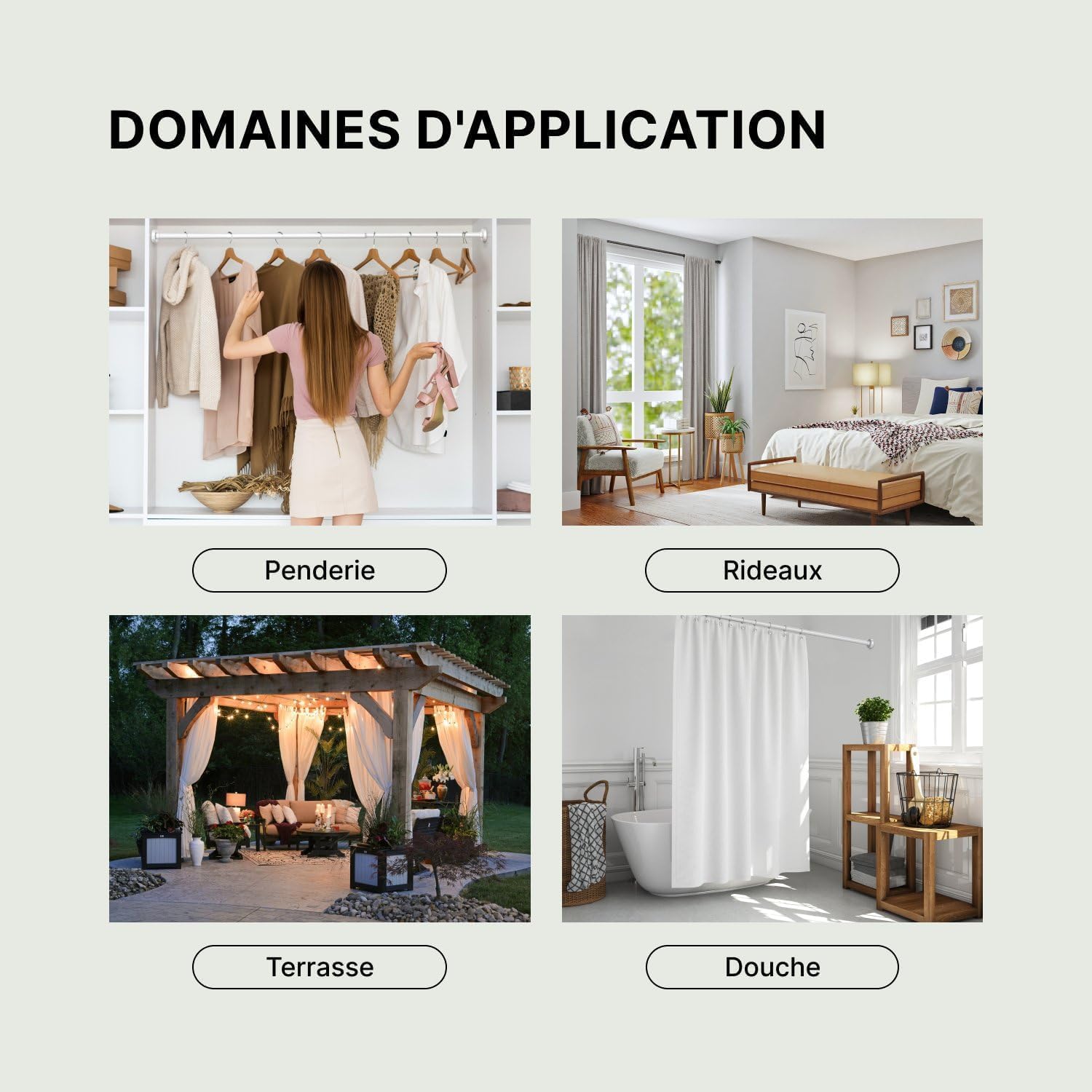 Thumbnail 6 de MEISENBERG Tringle Rideau sans perçage extensible 70-120 cm, blanc (Ø 25 mm)