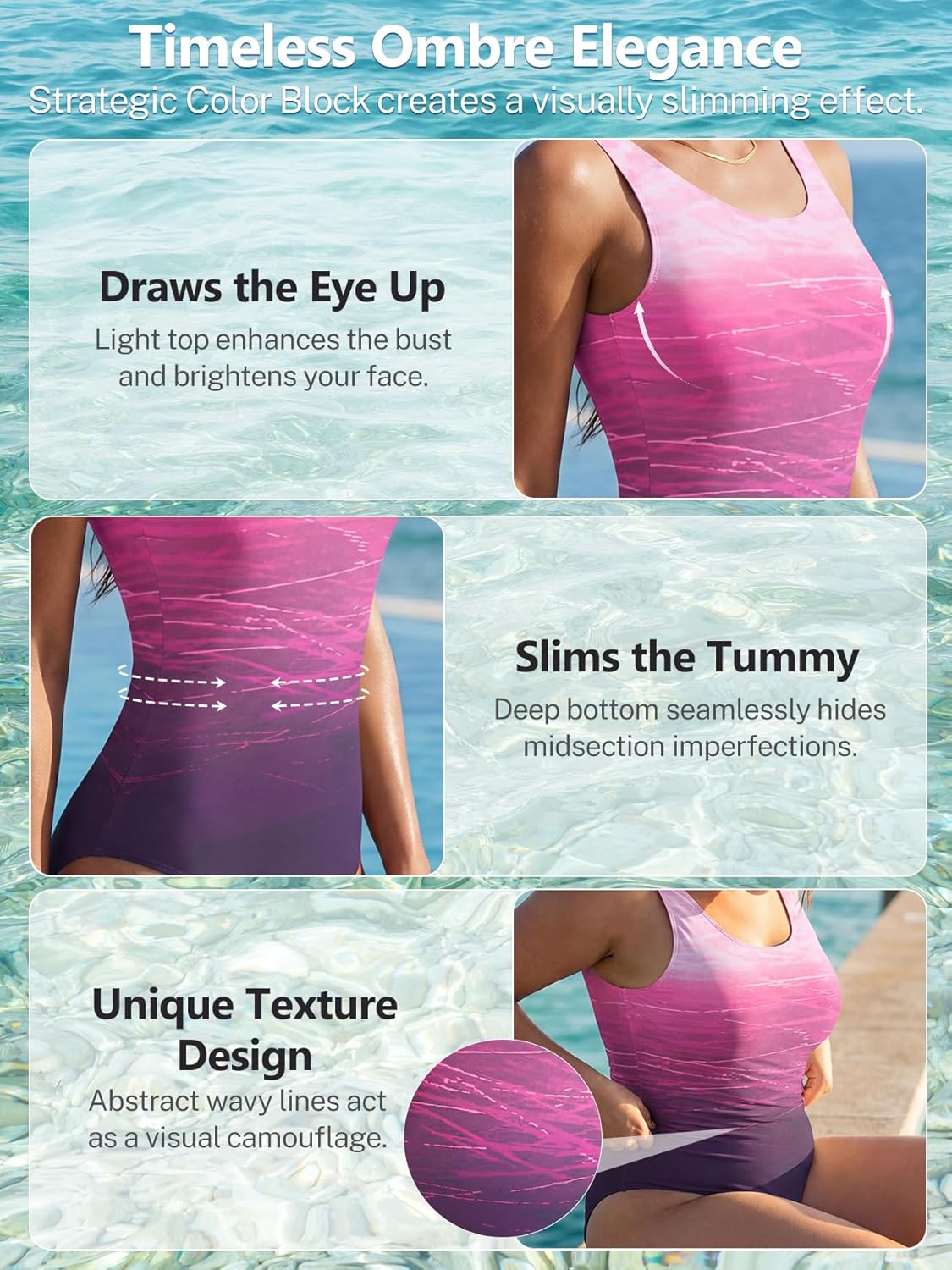 Detalle de American Trends Athletic One Piece Swimsuit for Women — Modest Criss Cross Back Water Aerobics Swimwear
