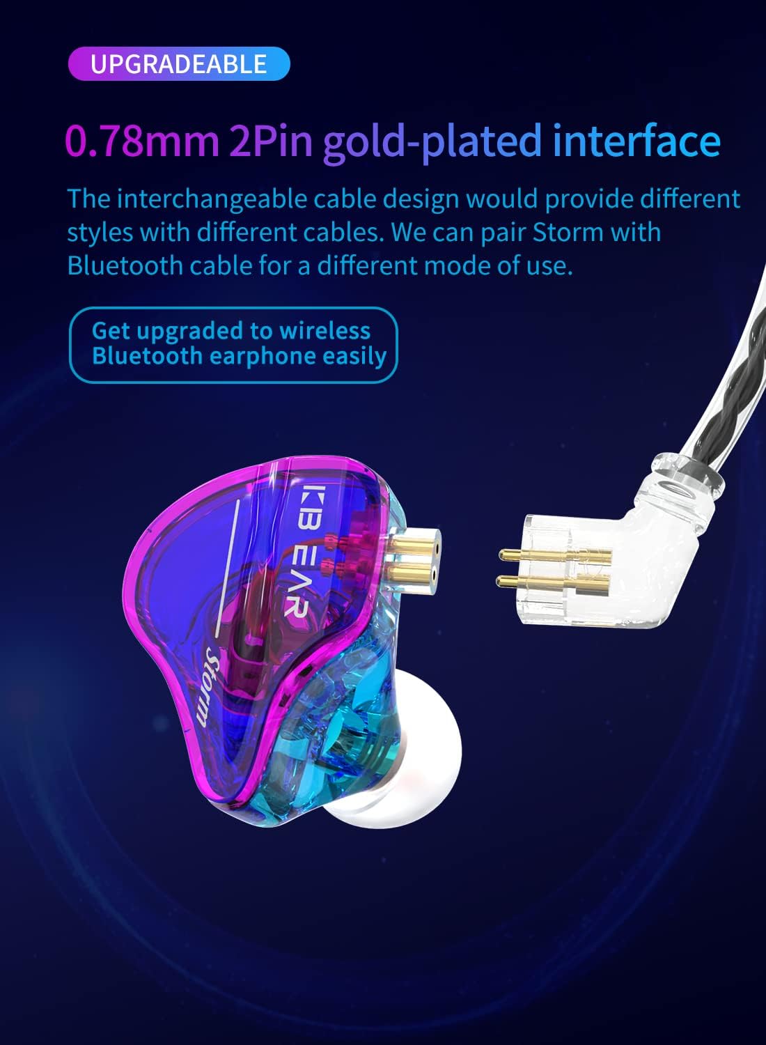 Thumbnail 6 de Yinyoo KBEAR Storm wired in-ear monitor headphones (3.5mm) with mic — Clear-Purple