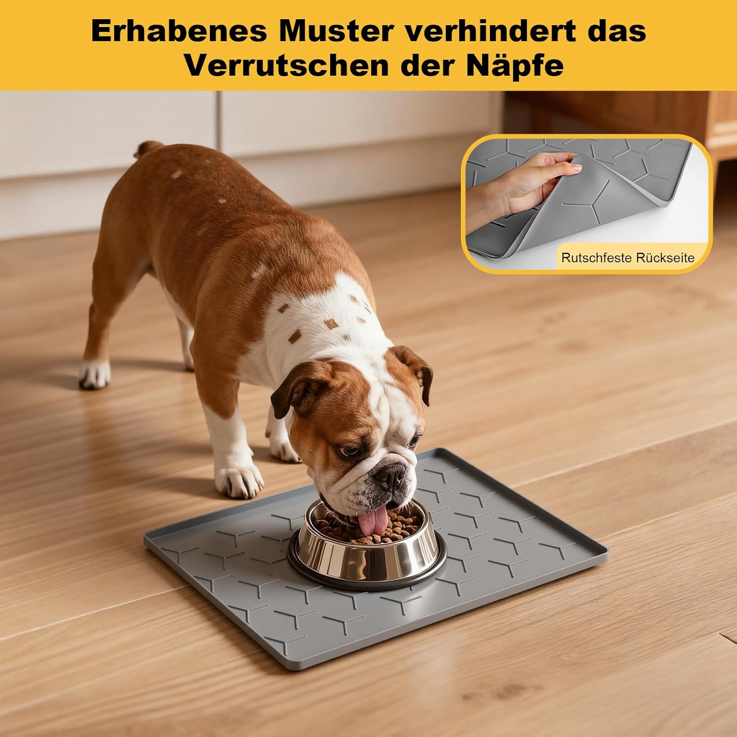 Detalle de Pieviev Futtermatte Katzen & Hunde 30x40 cm – wasserdichte Silikonunterlage mit Rand (Dunkelgrau)
