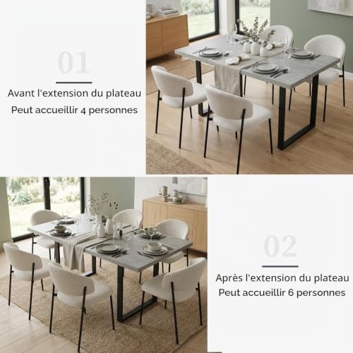 Detalle de JIEXI Ensemble table de salle à manger extensible avec 4 chaises rembourrées - style industriel moderne