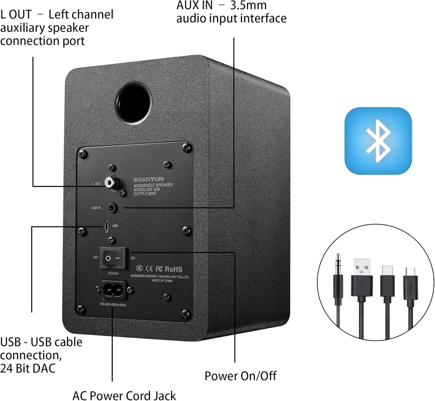Thumbnail 3 de Sanyun SW208 3" Bluetooth bookshelf speakers 60W