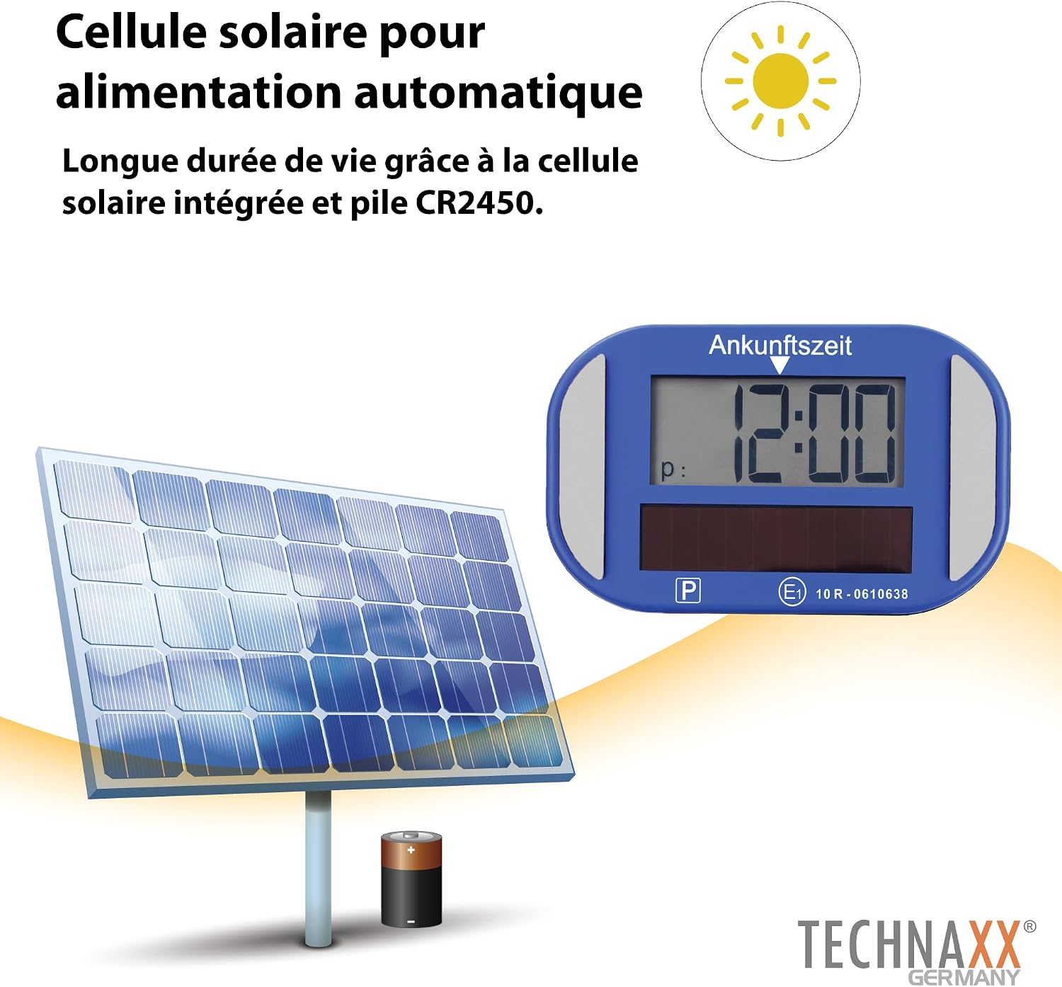 Detalle de Technaxx TX-337 disque de stationnement électronique solaire avec double écran et horloge automatique