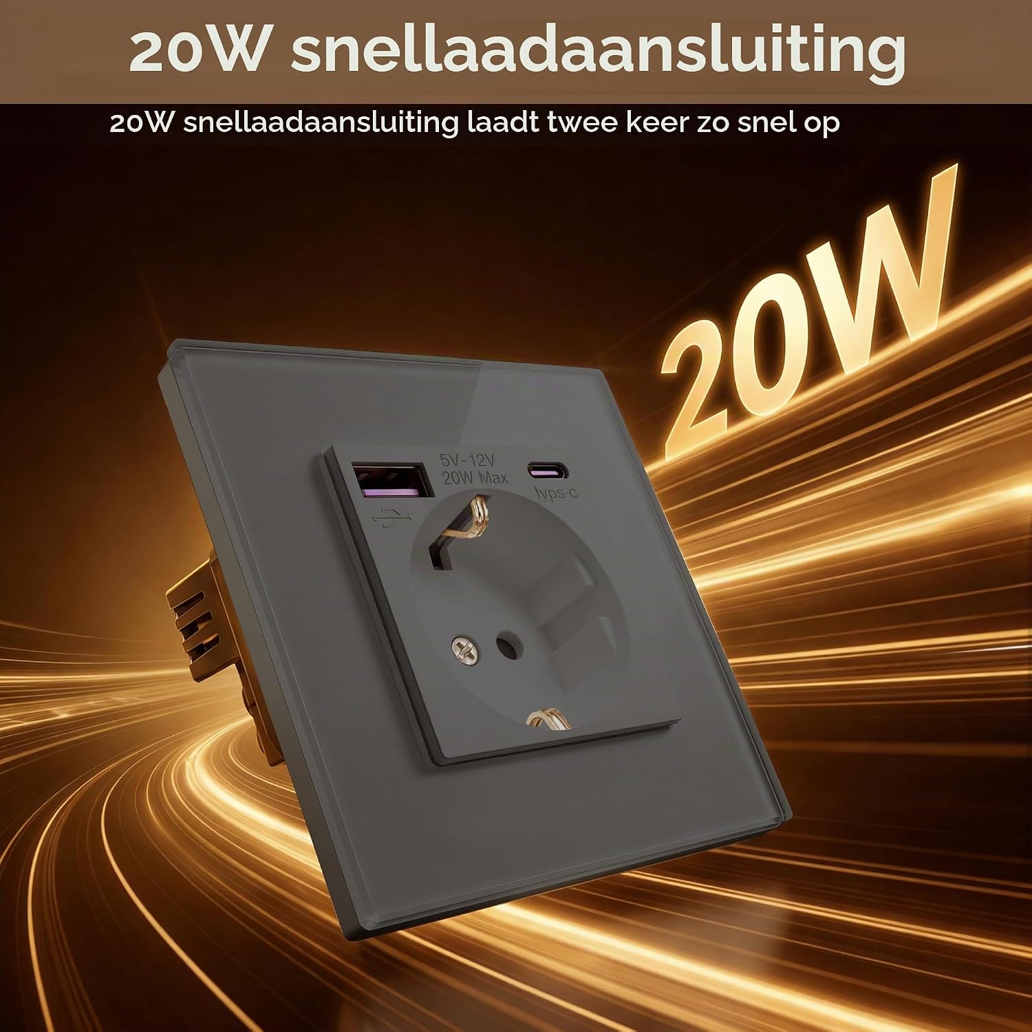 Detalle de BSEED GL86EUSK1PDAC1GY Schuko-inbouwstopcontact met 20 W USB-C, grijs