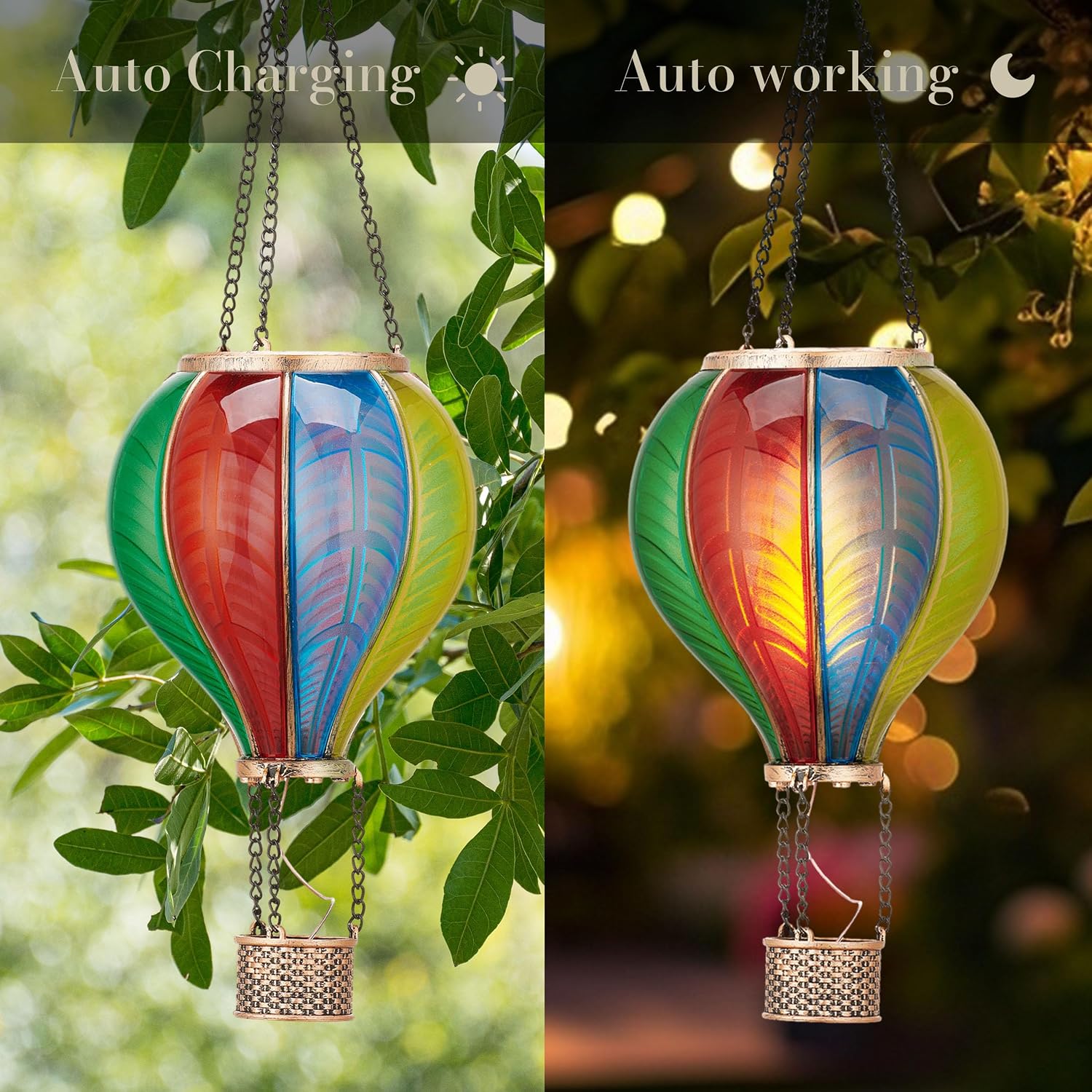 Detalle 2 de TERESA'S COLLECTIONS Garden Ornaments Outdoor, 45cm Realistic Flame Solar Balloon Lantern