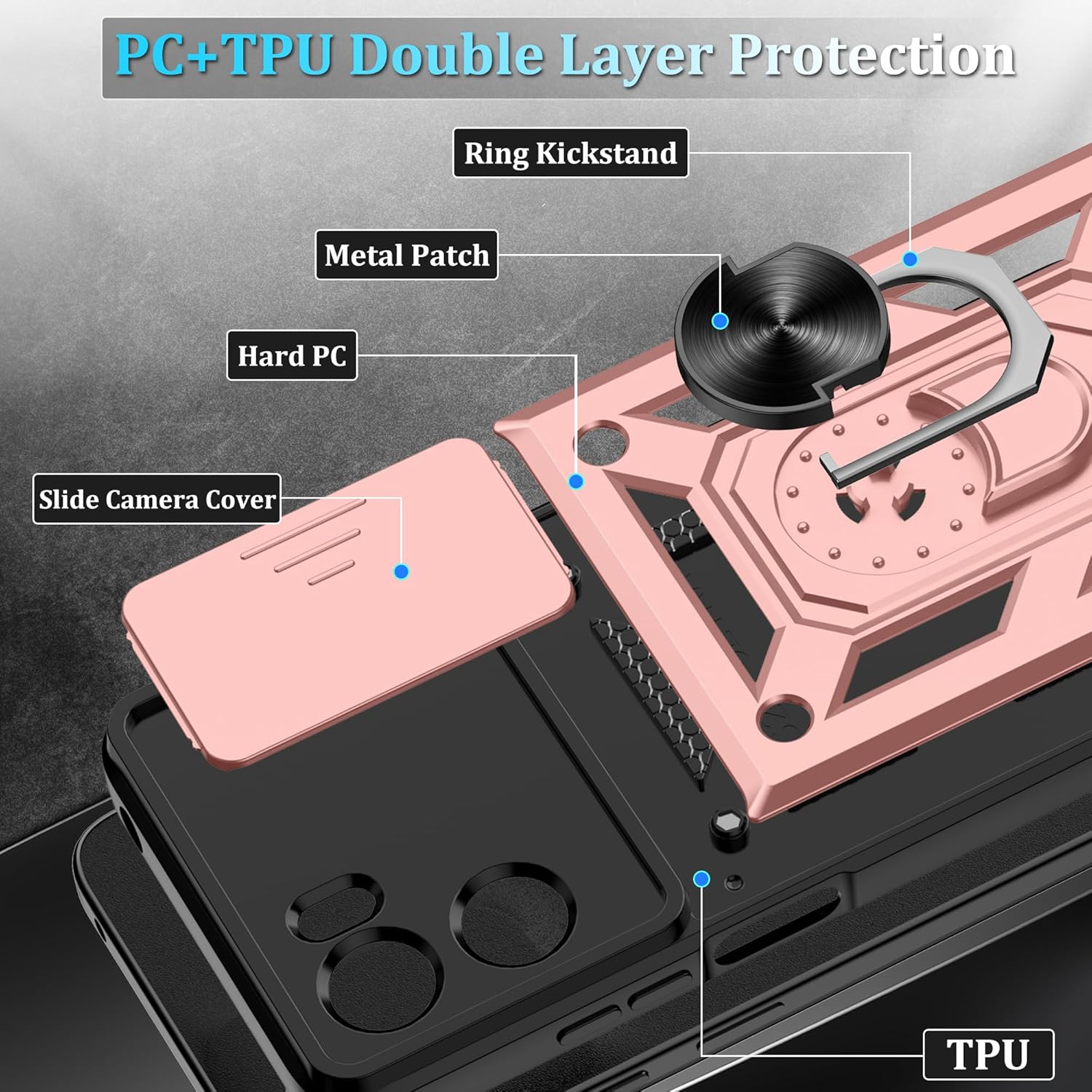 Thumbnail 5 de Jshru Military-Grade Ring Kickstand Case for Motorola E15 / G05 with Screen Protectors