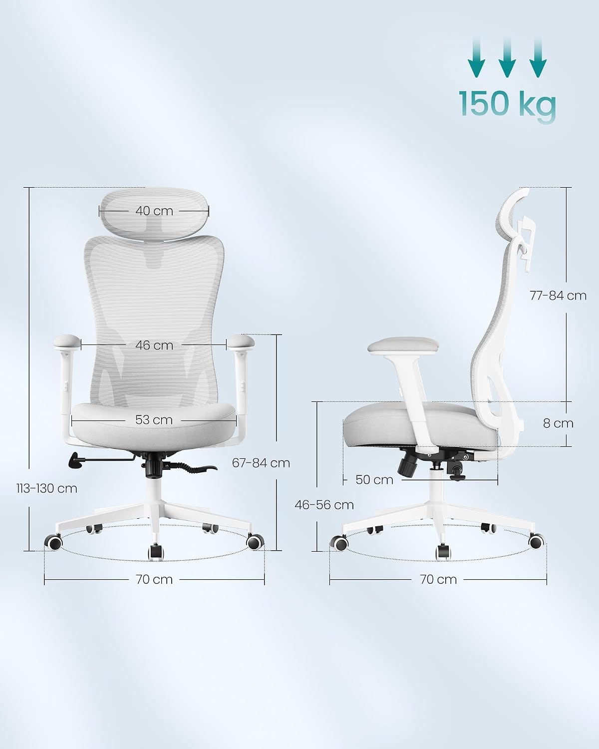 Thumbnail 2 de Sedia da ufficio ergonomica SONGMICS OBN066BH01 con supporto lombare e poggiatesta regolabili, portata fino a 150 kg