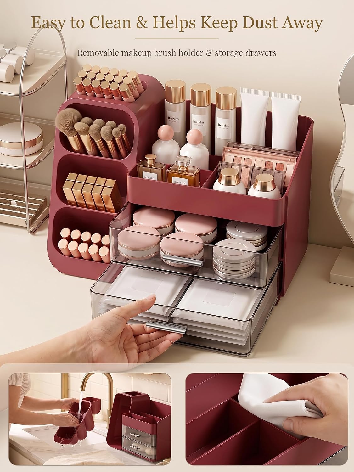 Detalle 2 de Red Makeup Organizer with Drawers 6‑Compartment