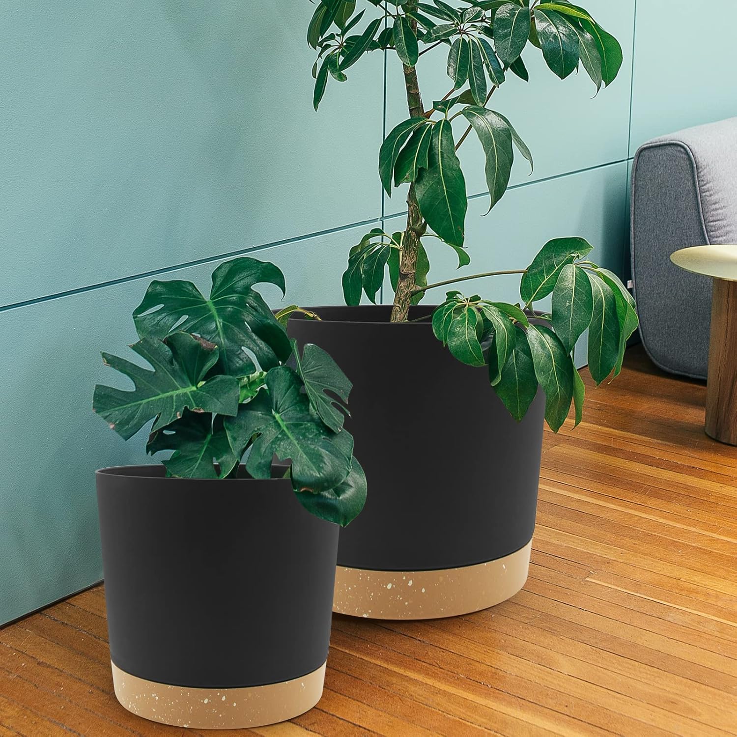 Thumbnail 5 de QCQHDU 30.5cm Plant Pot (2-Pack) with Drainage Holes & Saucer, Dark Grey