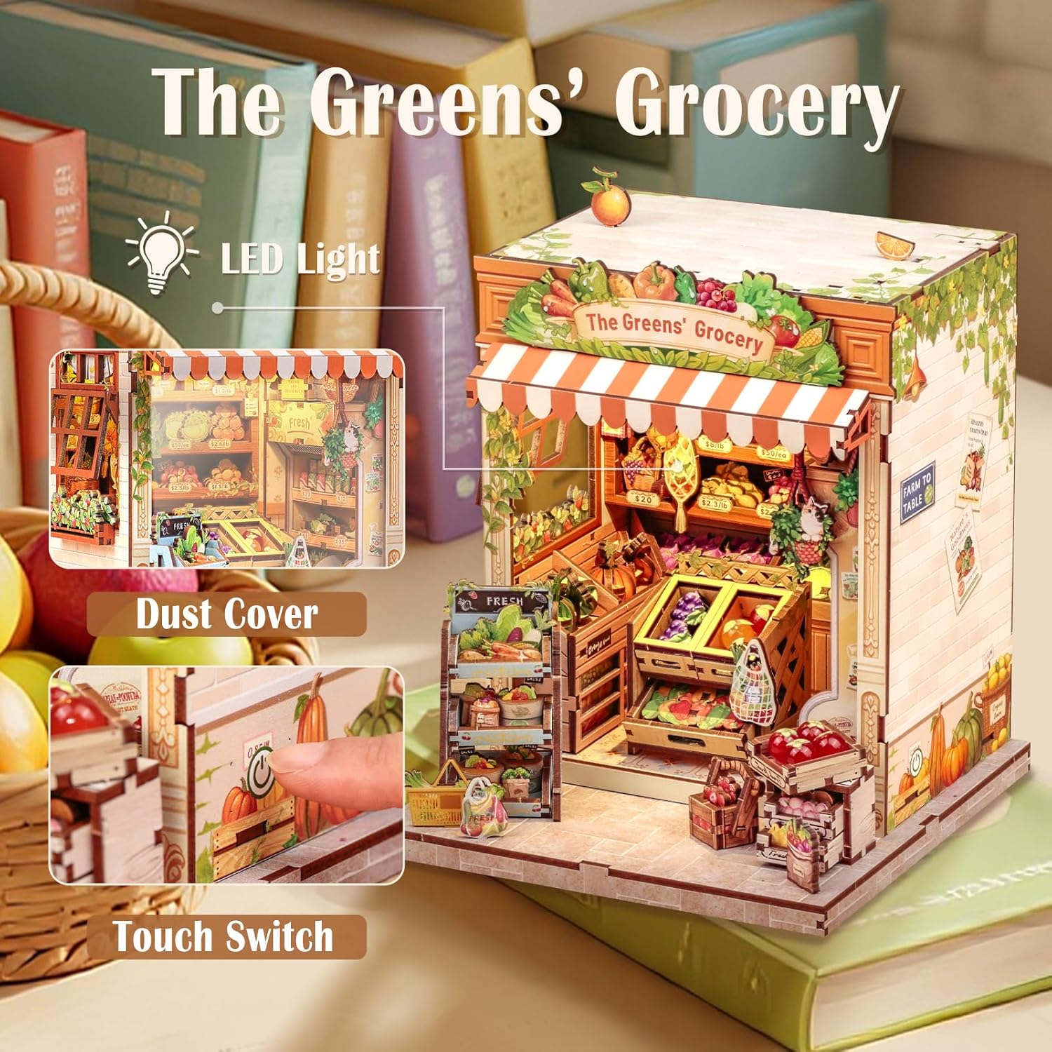 Thumbnail 6 de CUTEBEE Book Nook – Puppenhaus Kit ‚The Greens' Grocery‘, 3D Holz-Bausatz als tragbare Miniatur-Bookend-Dekoration